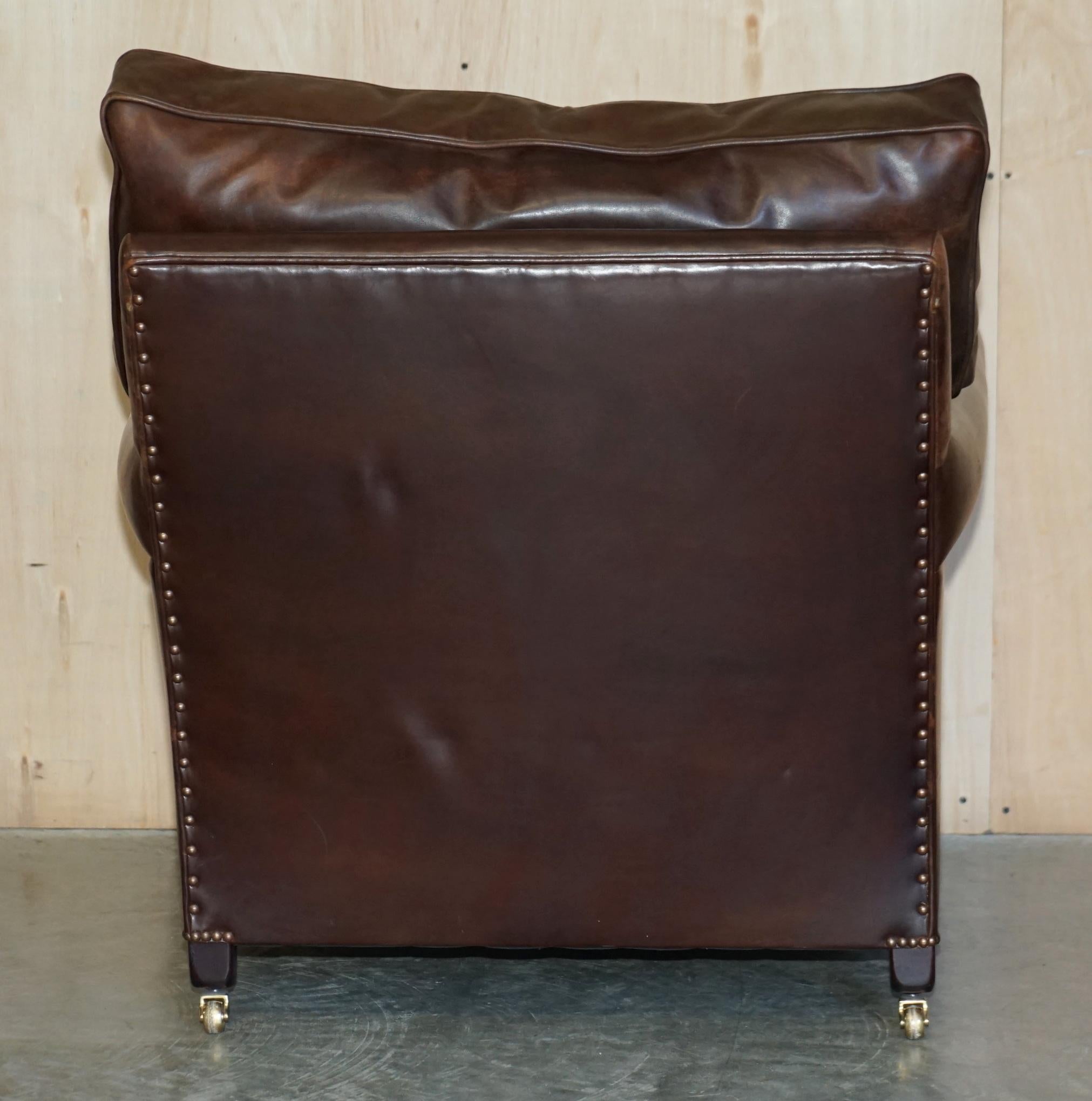 George Smith Chelsea Signature Full Scroll Arm Brown Leather Armchair & Ottoman im Angebot 7