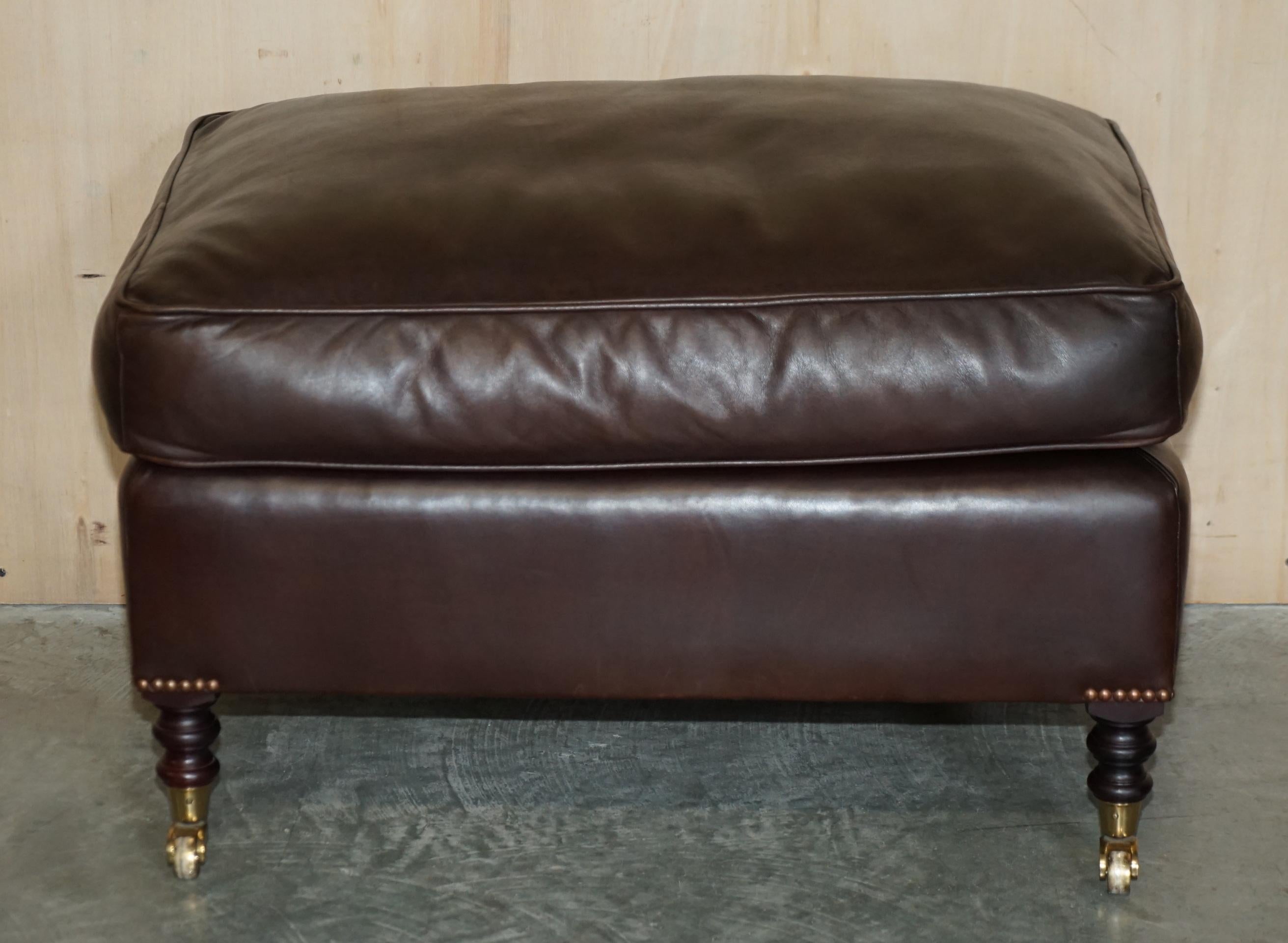 George Smith Chelsea Signature Full Scroll Arm Brown Leather Armchair & Ottoman im Angebot 9