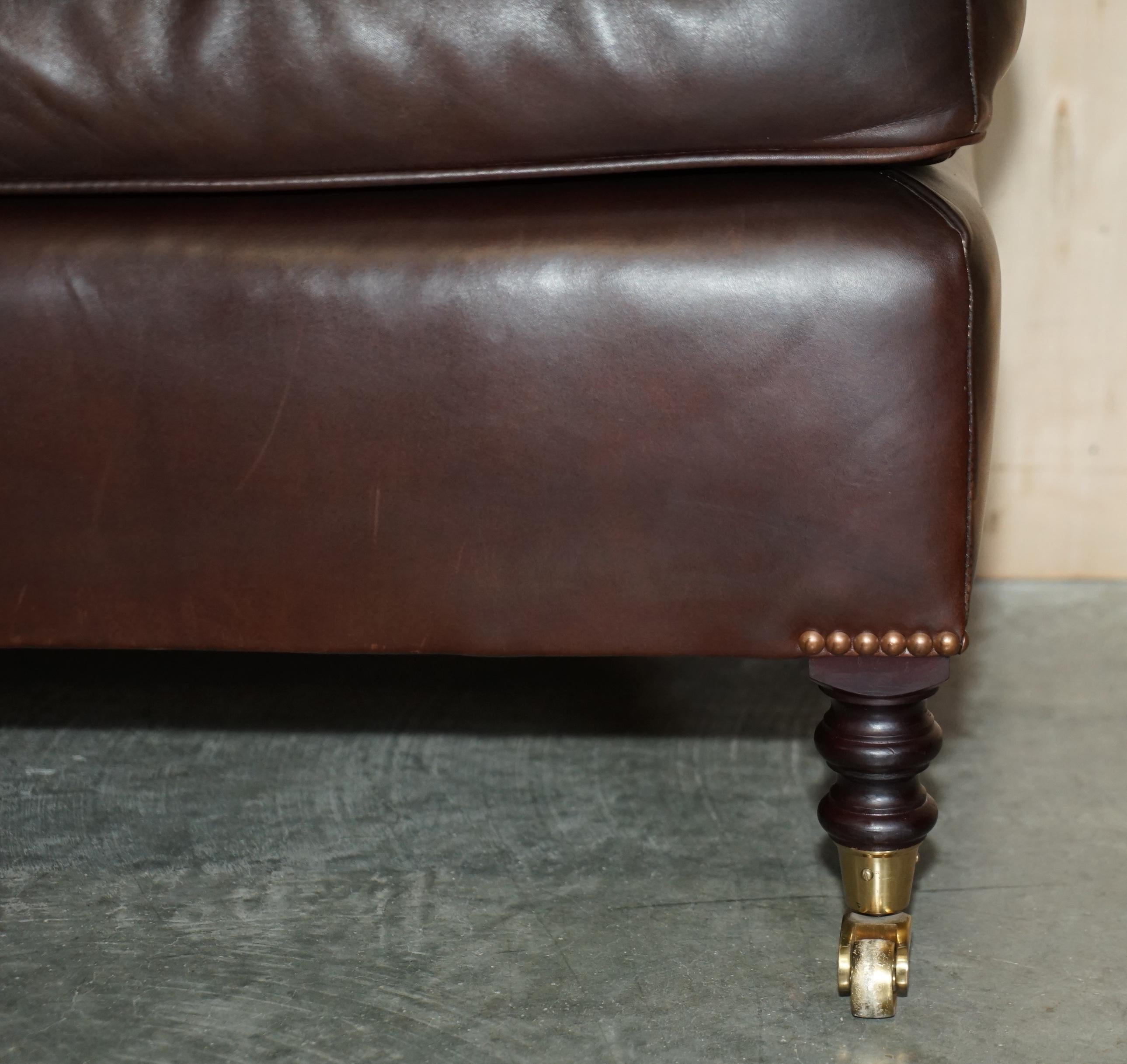 George Smith Chelsea Signature Full Scroll Arm Brown Leather Armchair & Ottoman For Sale 7