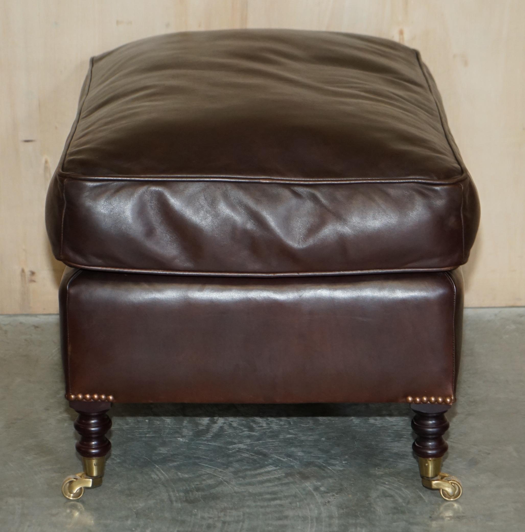 George Smith Chelsea Signature Full Scroll Arm Brown Leather Armchair & Ottoman im Angebot 13