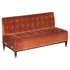 Antique GEORGE SMITH CHELSSEA CHESTERFiELD TUFTED BENCH SOFA IN VELOUR UPHOLSTERY