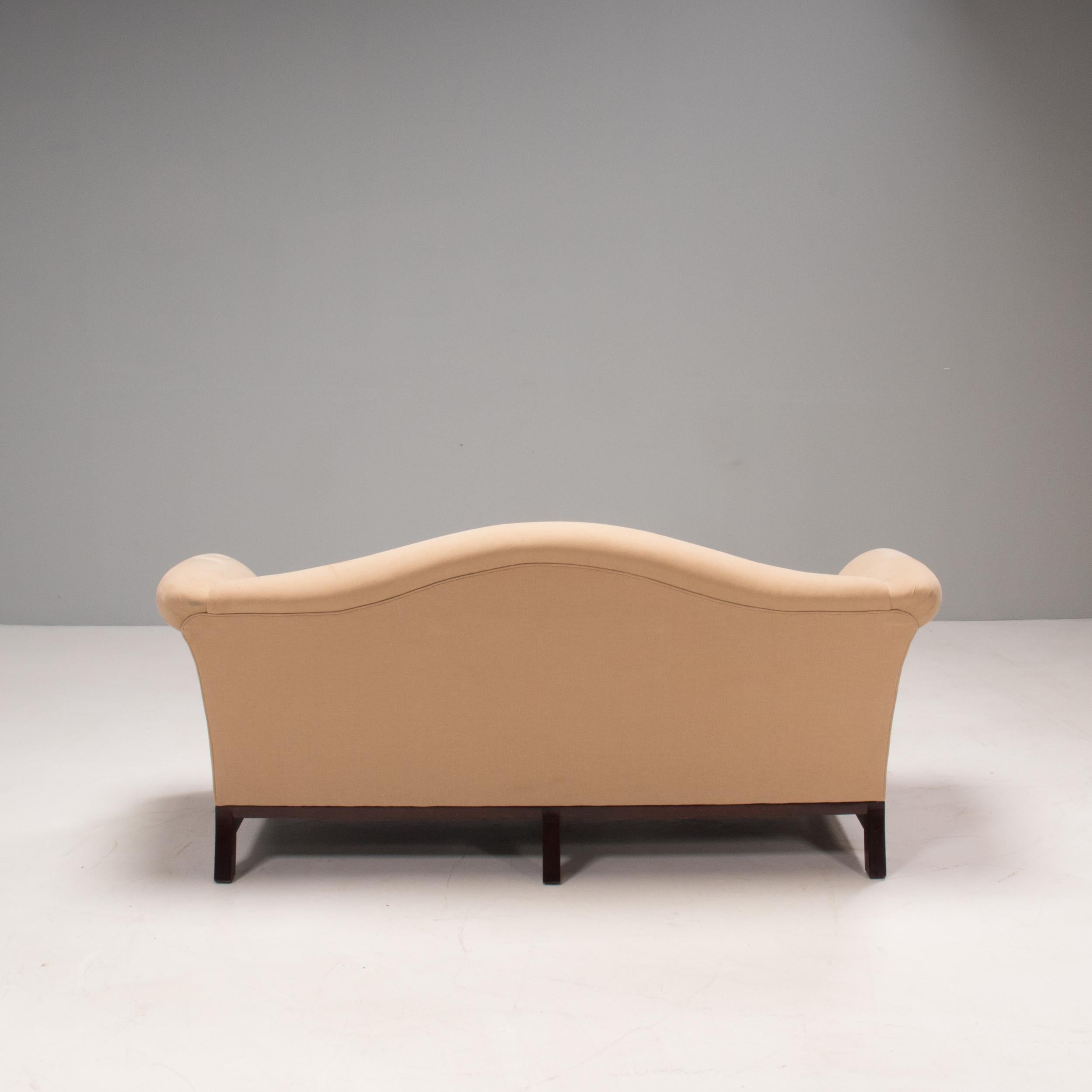British George Smith Chippendale Fixed Seat Cream Fabric Sofa, 3 Seat