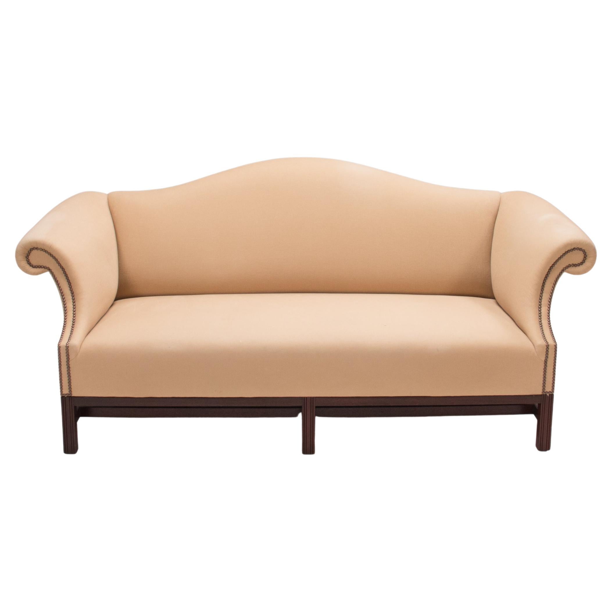 George Smith Chippendale Fixed Seat Cream Fabric Sofa, 3 Seat