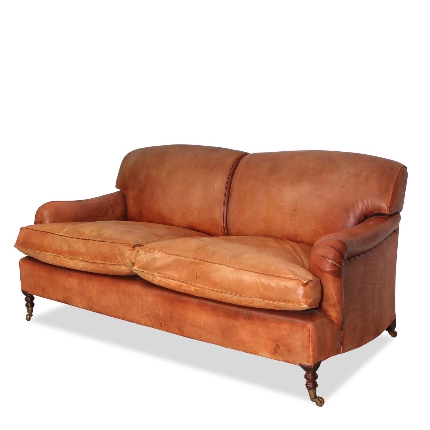 English George Smith Cognac Leather Loveseat For Sale