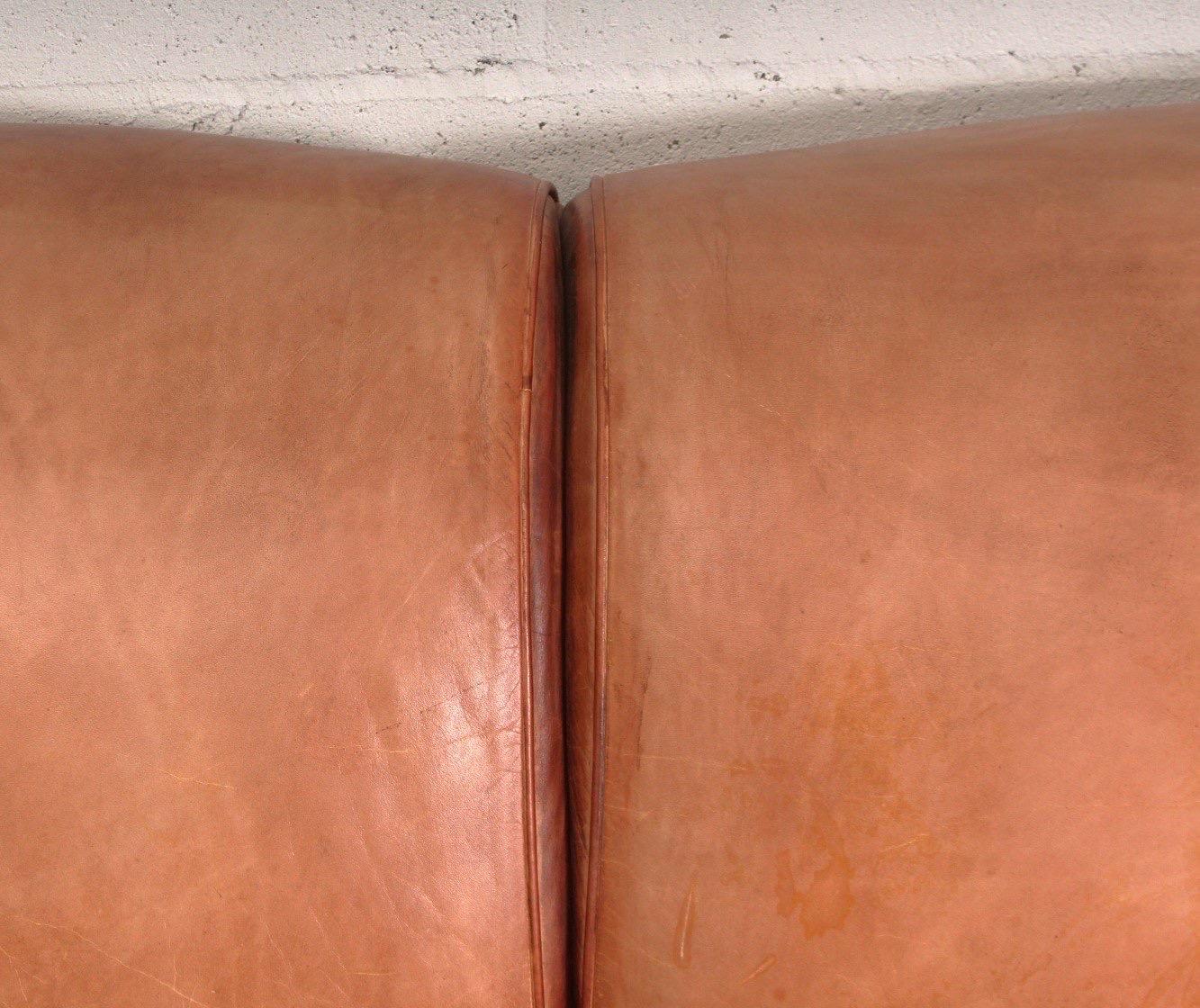 Brass George Smith Cognac Leather Loveseat For Sale