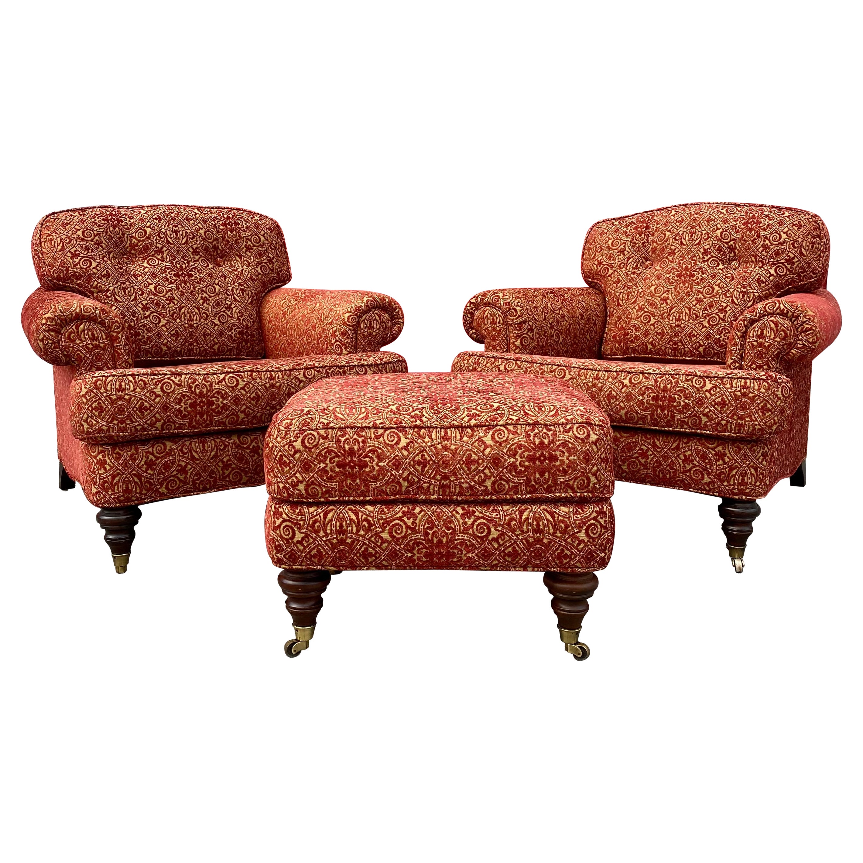 George Smith Sillones y otomana de terciopelo con ruedas, juego de 3 en venta