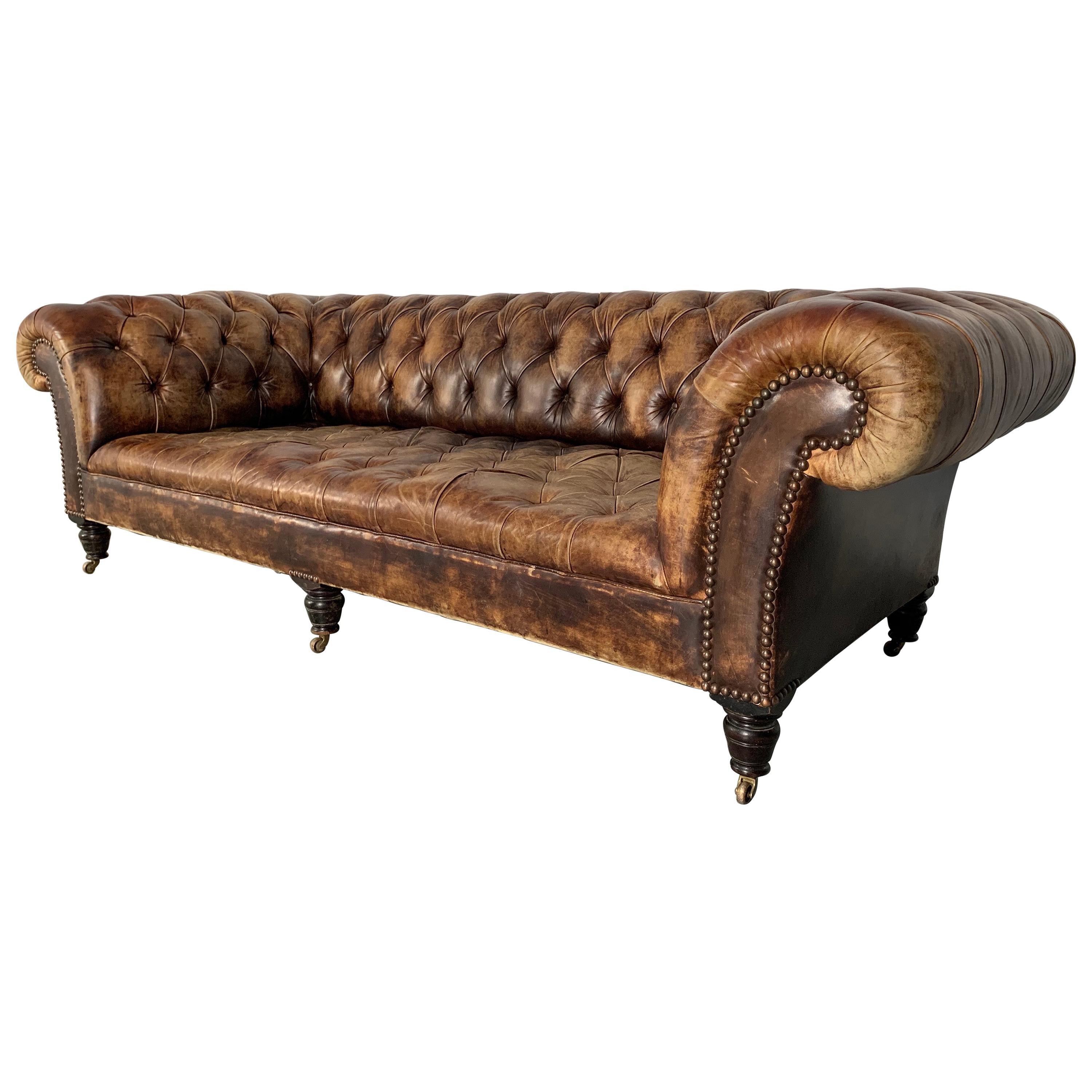 George Smith "Early Victorian Chesterfield " Buttoned Sofa in Brown Leather