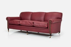 George Smith English Oxblood Leather Scroll Arm Signature Sofa, 2000s