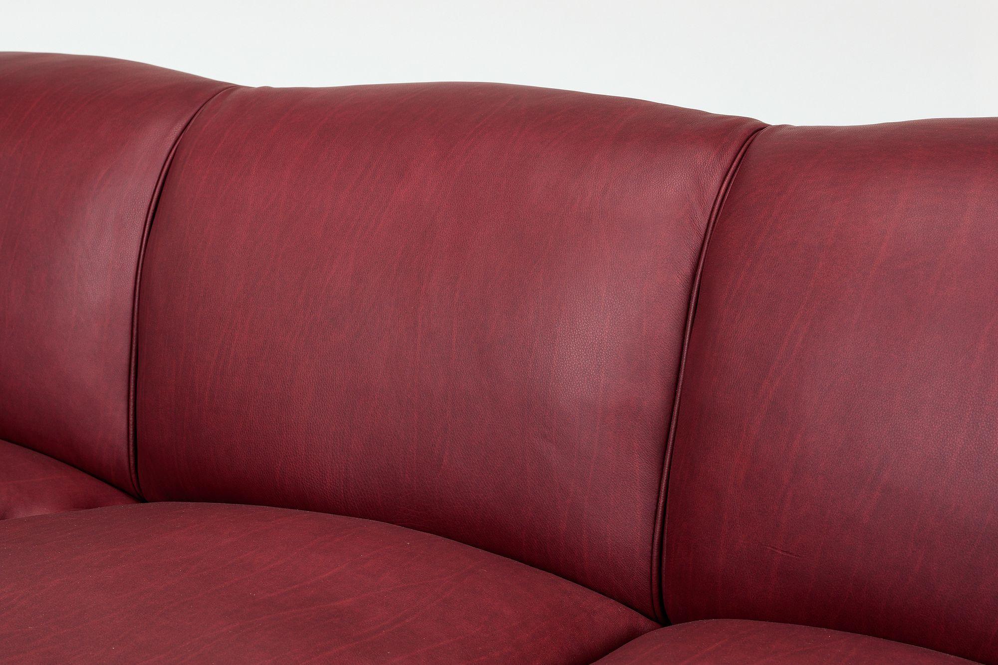 Brass George Smith English Oxblood Leather Scroll Arm Signature Sofa, 2000s For Sale