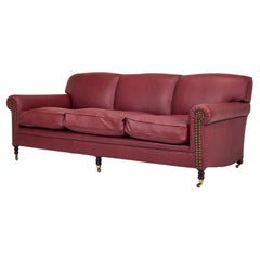 George Smith English Oxblood Leather Scroll Arm Signature Sofa, 2000s