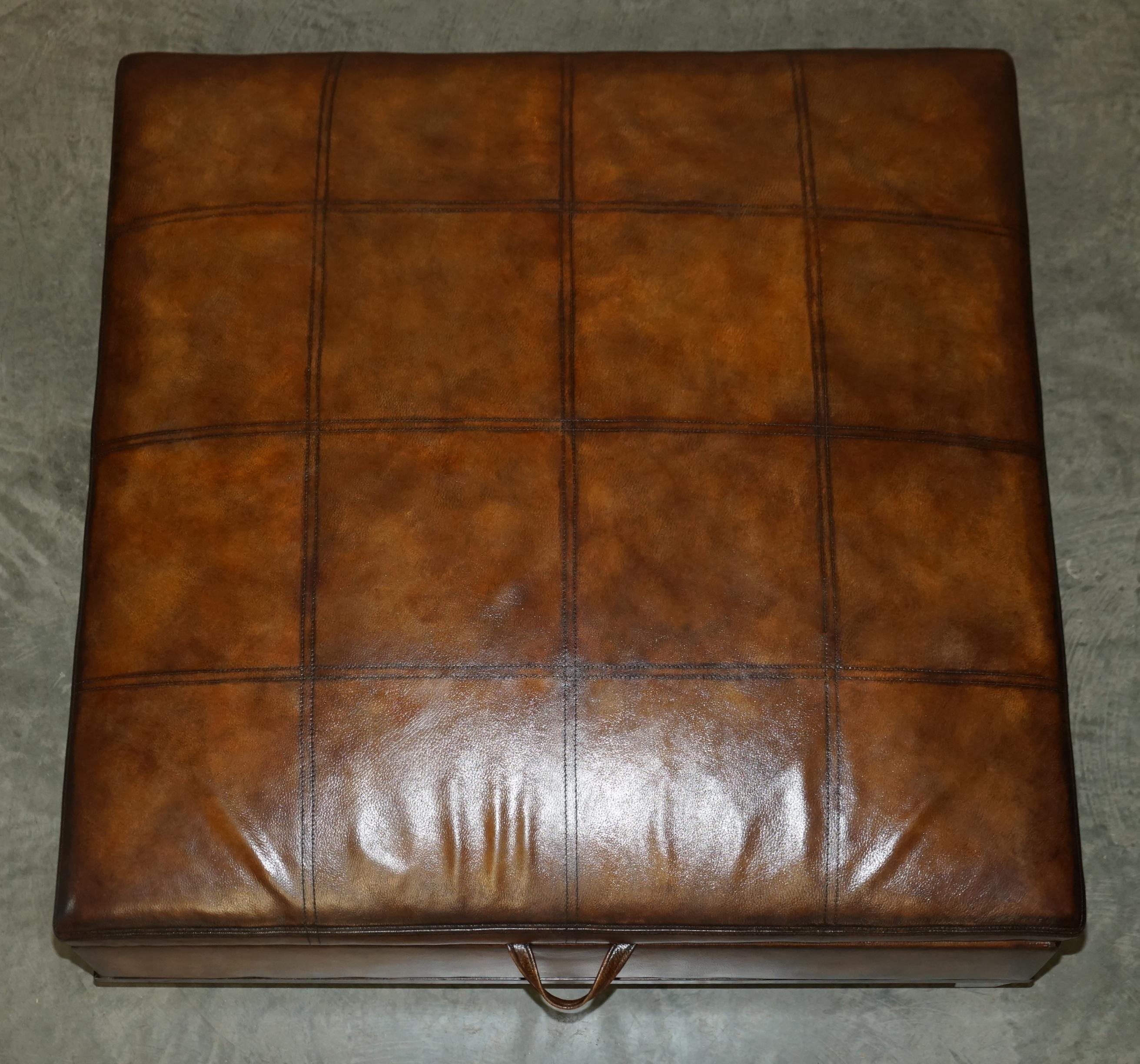George Smith Extra Large Restored Hand Dyed Brown Leather Ottoman Footstool For Sale 1