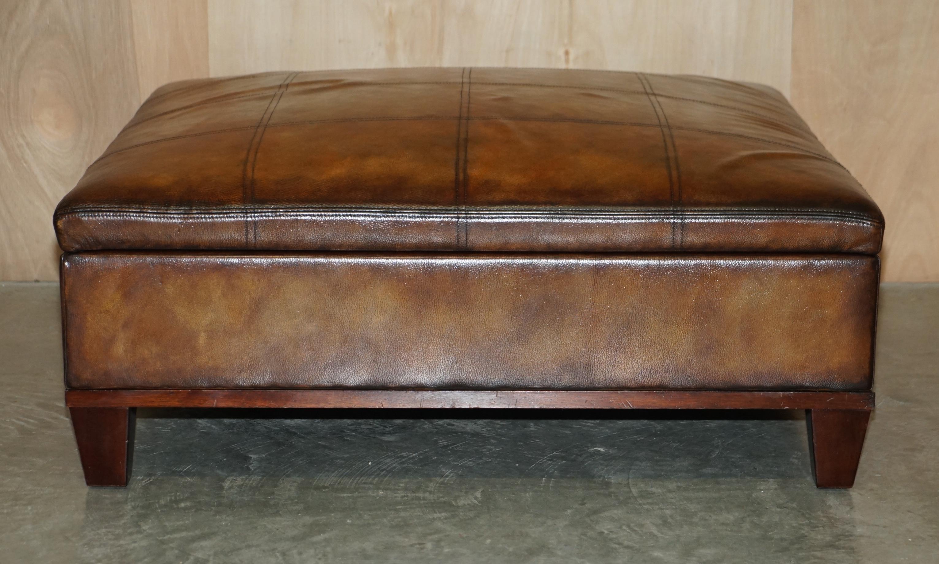 George Smith Extra Large Restored Hand Dyed Brown Leather Ottoman Footstool For Sale 4