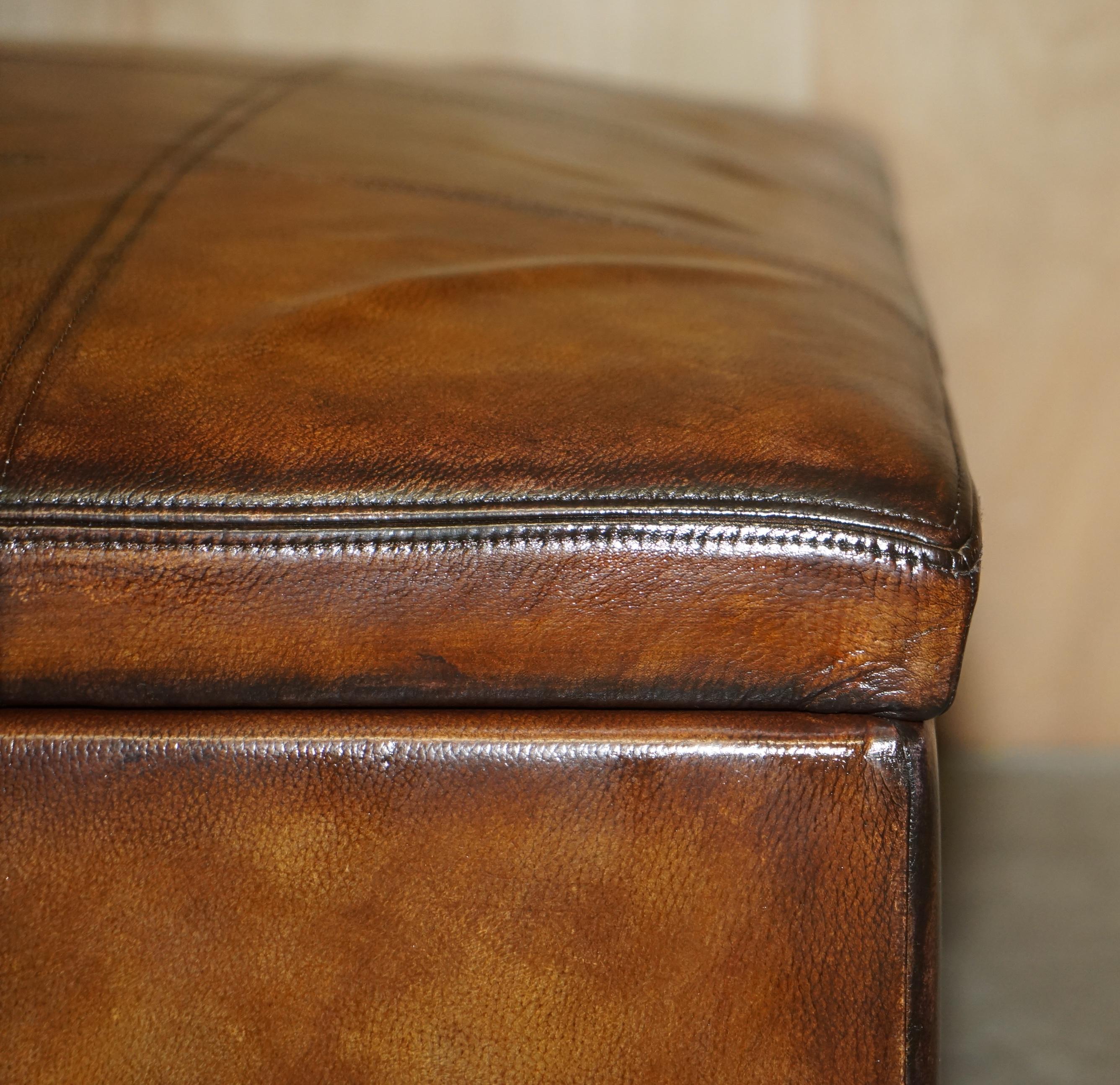 Country George Smith Extra Large Restored Hand Dyed Brown Leather Ottoman Footstool For Sale