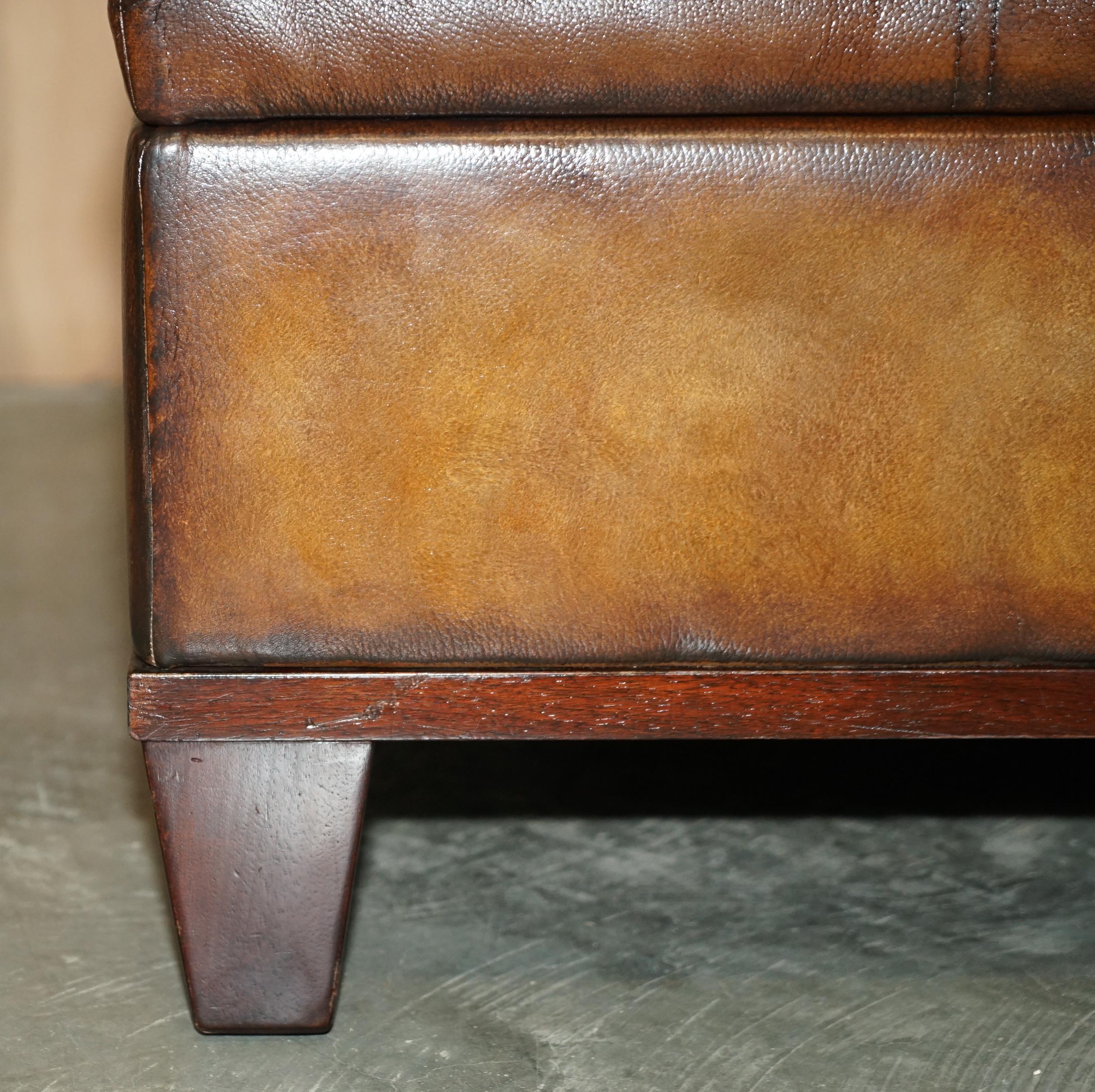 English George Smith Extra Large Restored Hand Dyed Brown Leather Ottoman Footstool For Sale