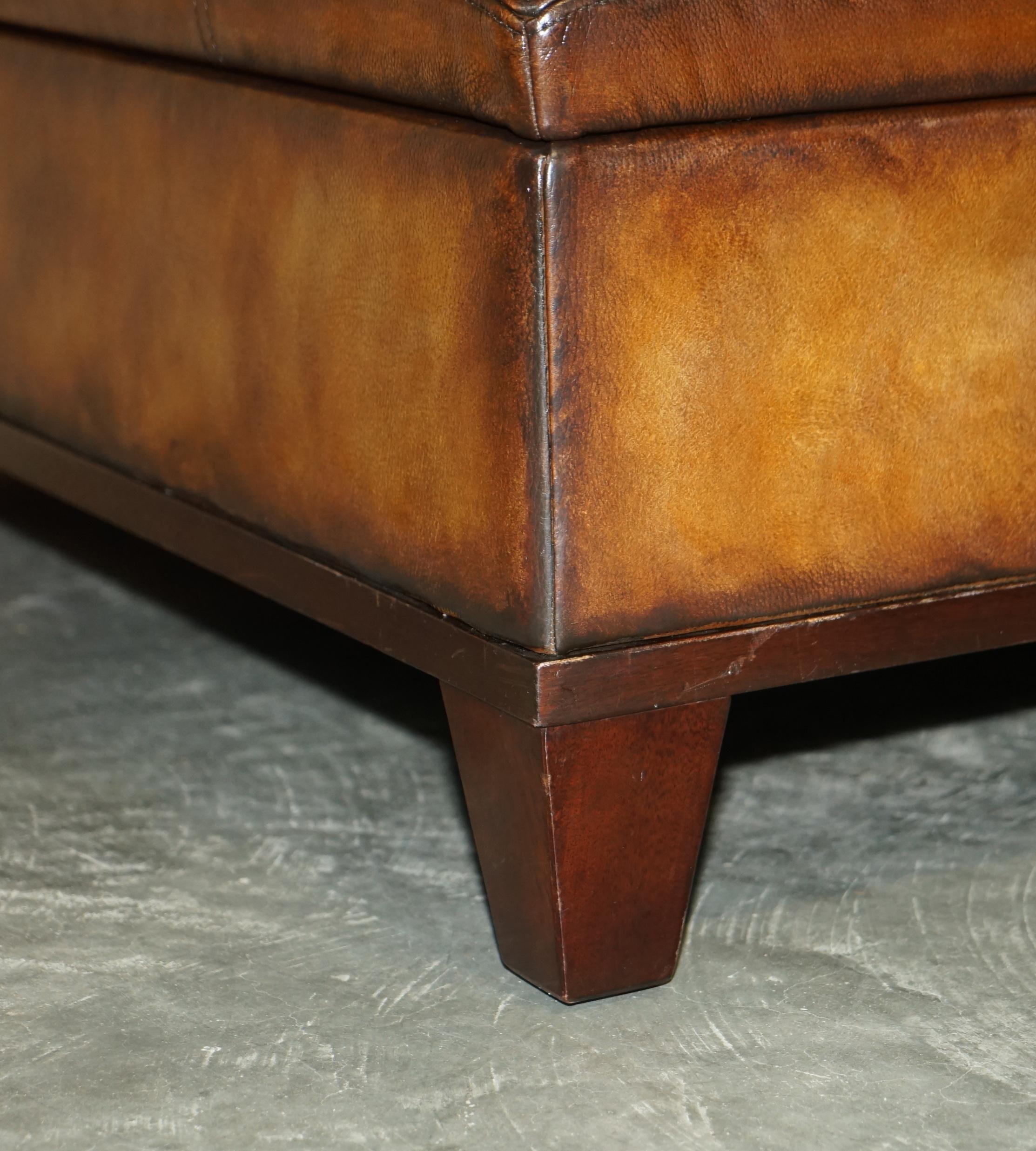 Hand-Crafted George Smith Extra Large Restored Hand Dyed Brown Leather Ottoman Footstool For Sale
