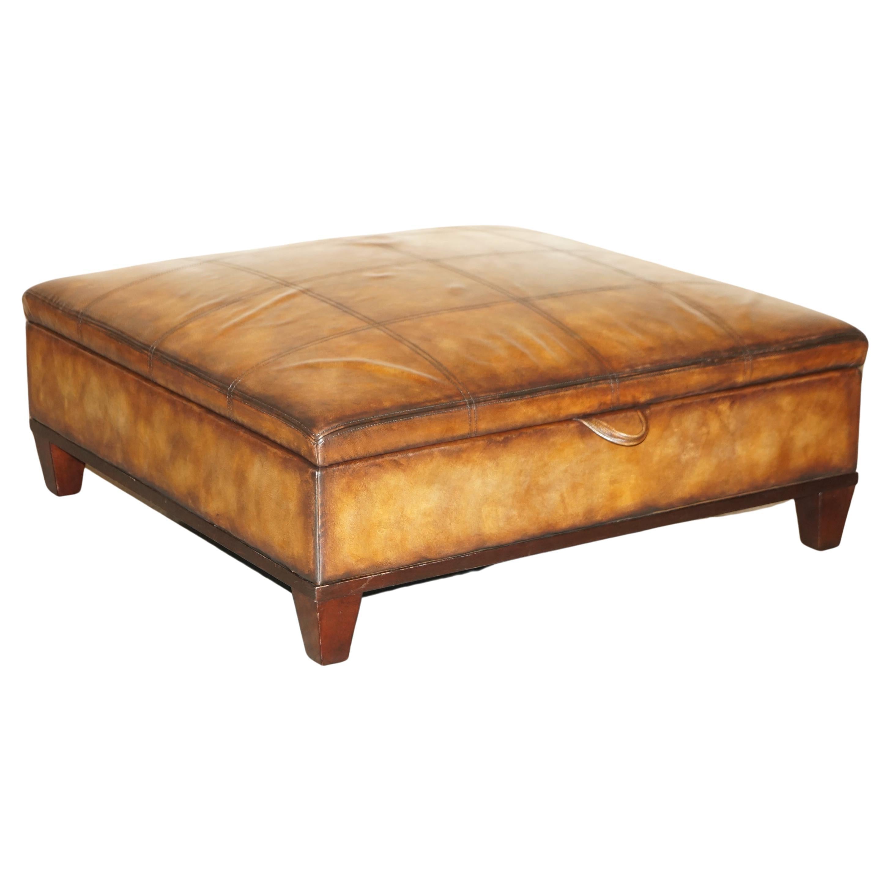 George Smith Extra Large Restored Hand Dyed Brown Leather Ottoman Footstool