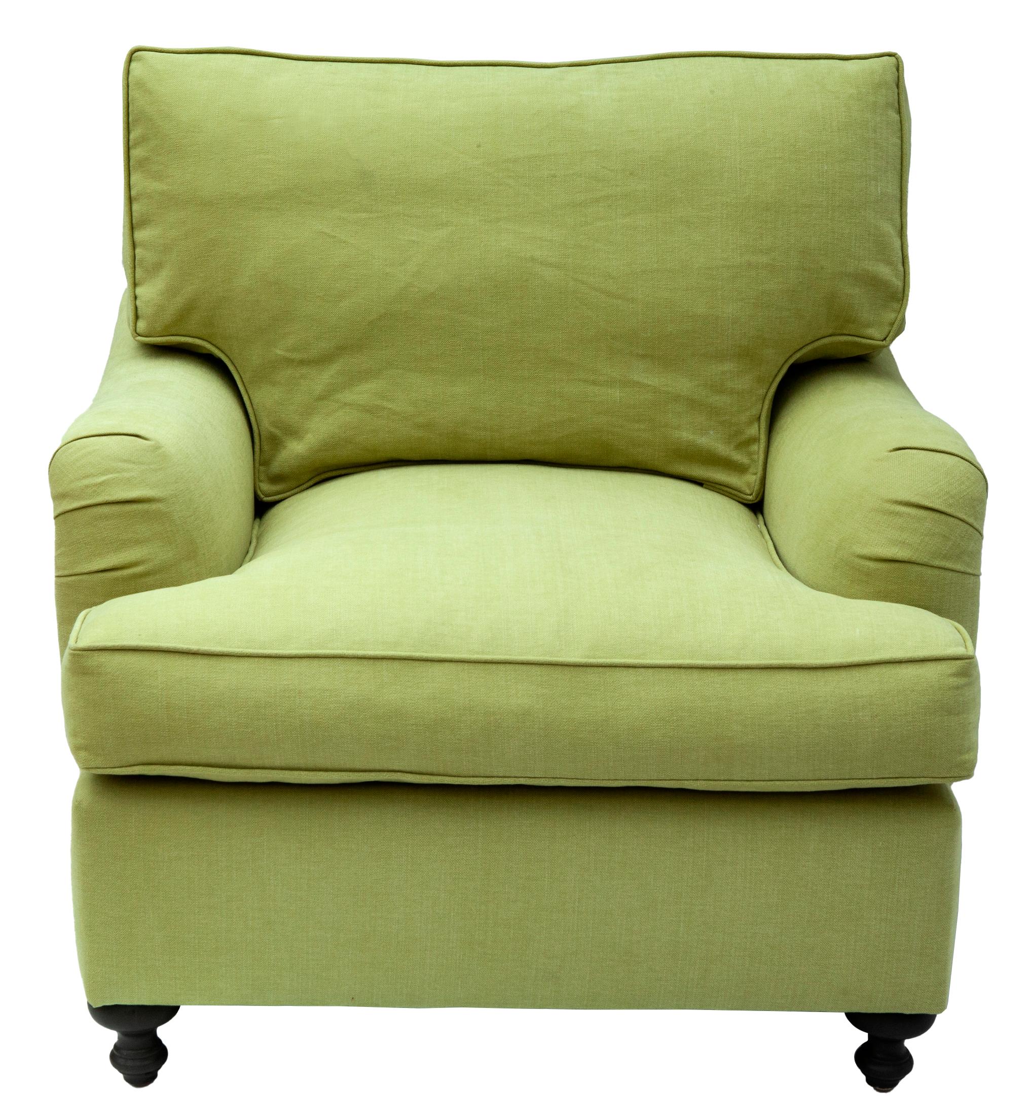 International Style Sedia Club in piuma e piumino di George Smith & Smith in lino Lime Romo in vendita