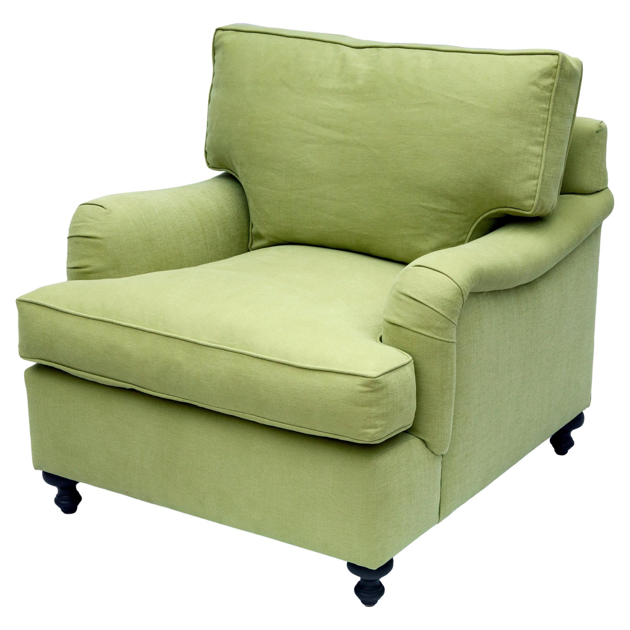 Sedia Club in piuma e piumino di George Smith & Smith in lino Lime Romo in vendita