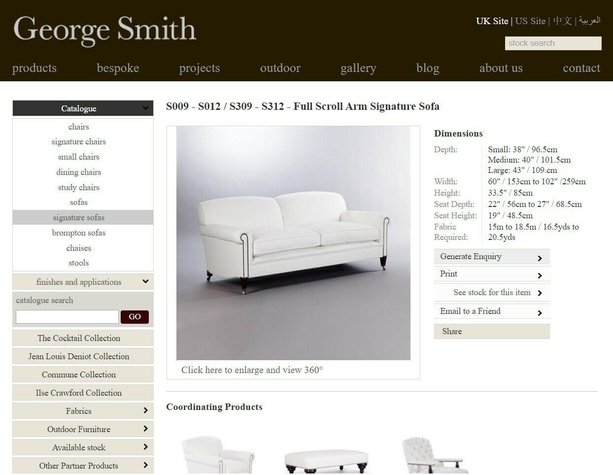 We are delighted to offer this lovely full sized George Smith full scroll arm signature sofa RRP £10,500.

George Smith Chelsea make some of the finest hand made in England sofas based on traditional English designs.

The sofa is made from beech