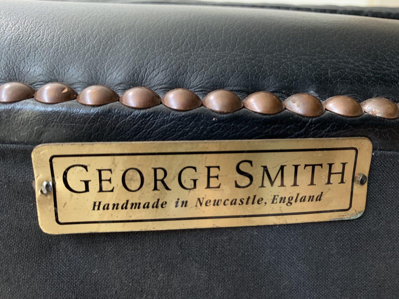 George Smith “Georgian” Armchair – in Antique Black Leather For Sale 5