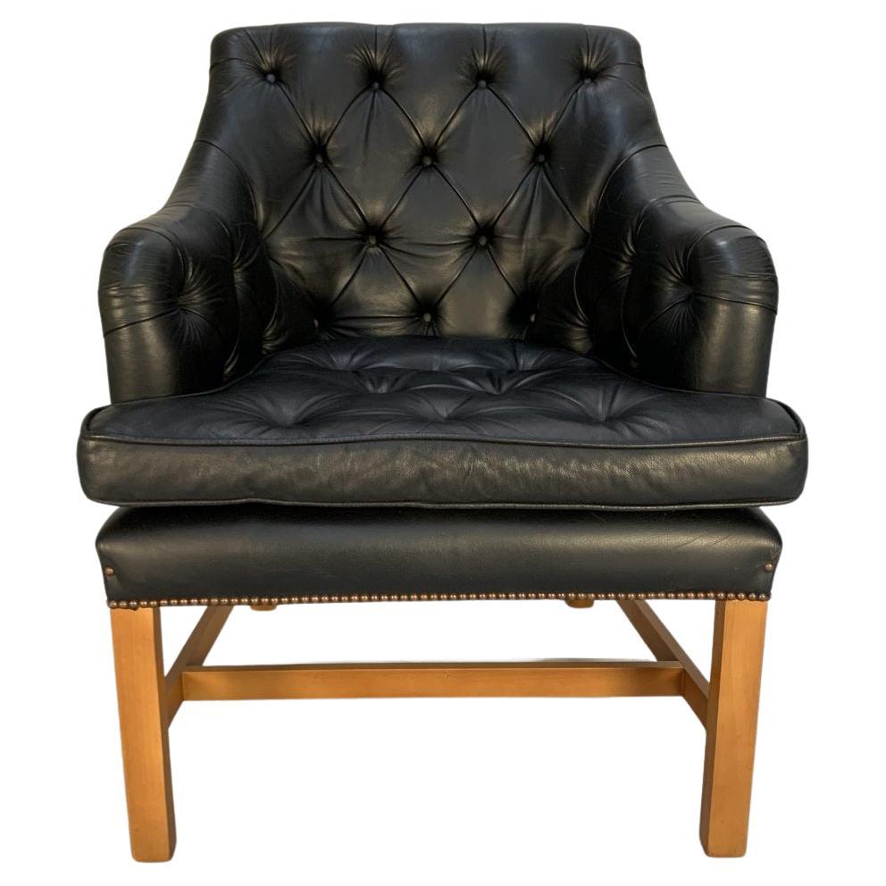 Fauteuil géorgien George Smith - En cuir noir antique en vente