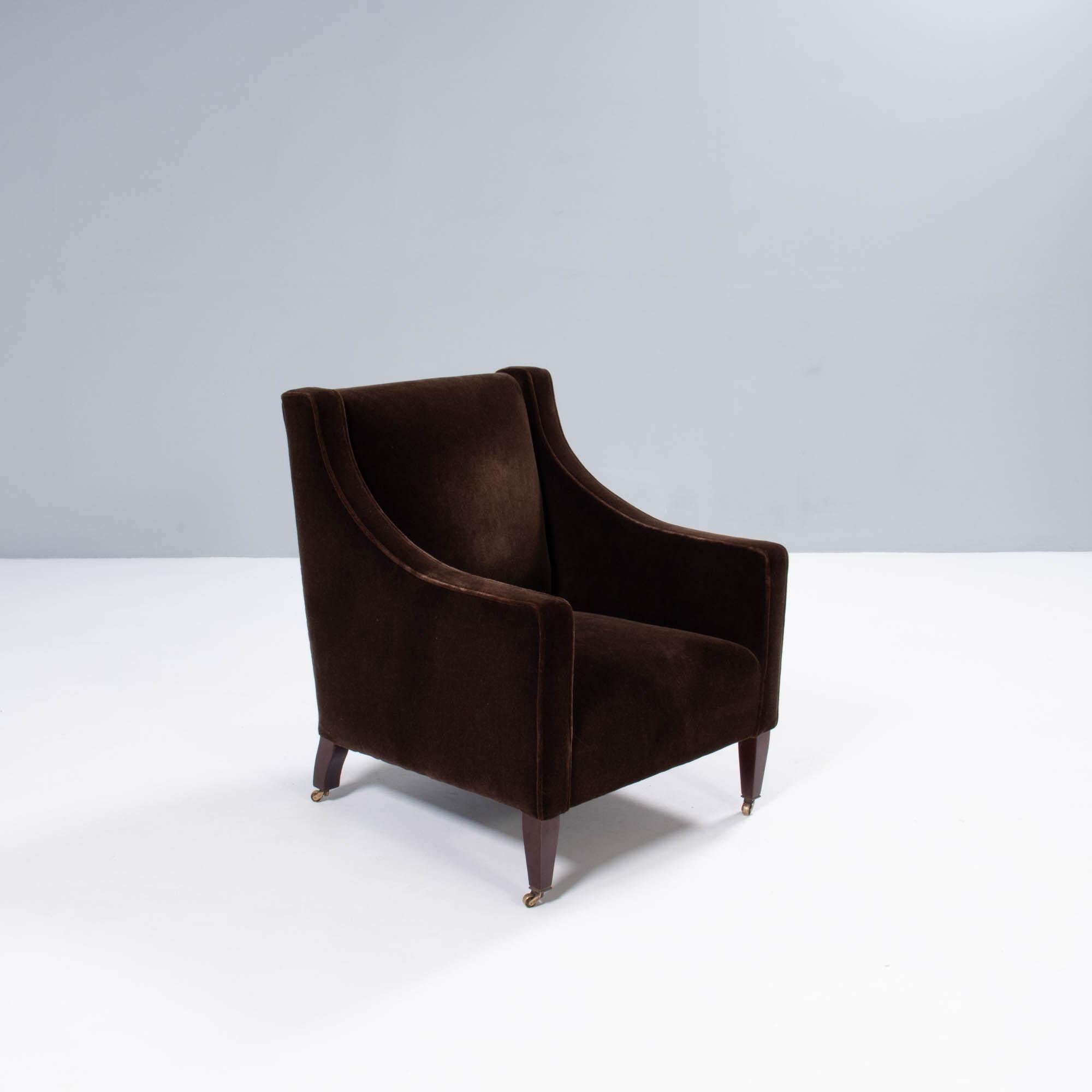 George Smith Georgian Fixed Seat Brown Velvet Armchair, Set of Two In Good Condition In Basildon, London