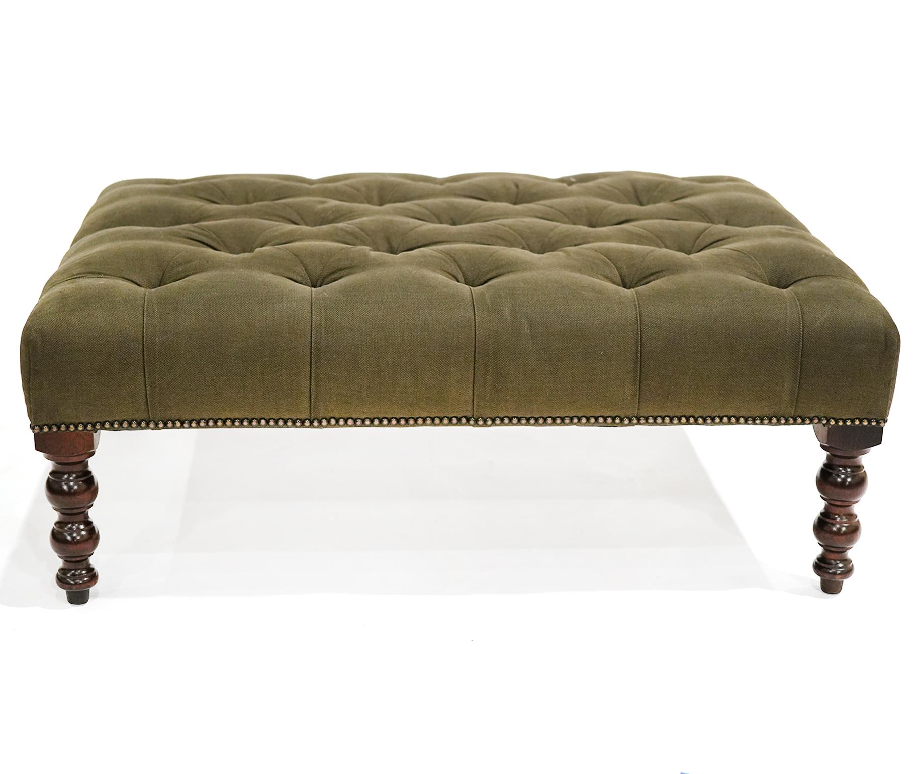George Smith Handmade English Furniture 'Signature' Bench with Tufted Fabric. Marked on bottom. 40
