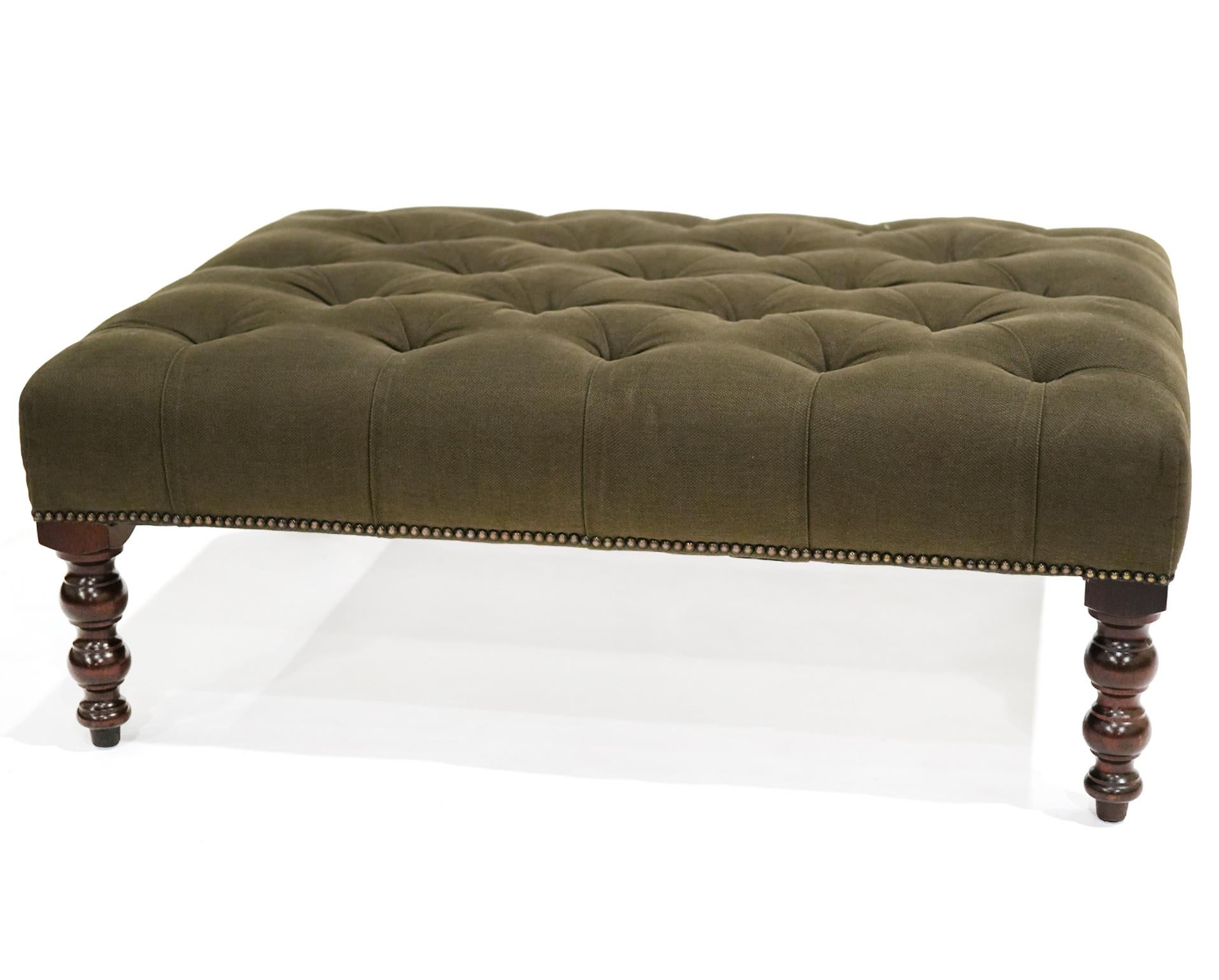 British George Smith Handmade English Furniture 'Signature' Bench with Tufted Fabric