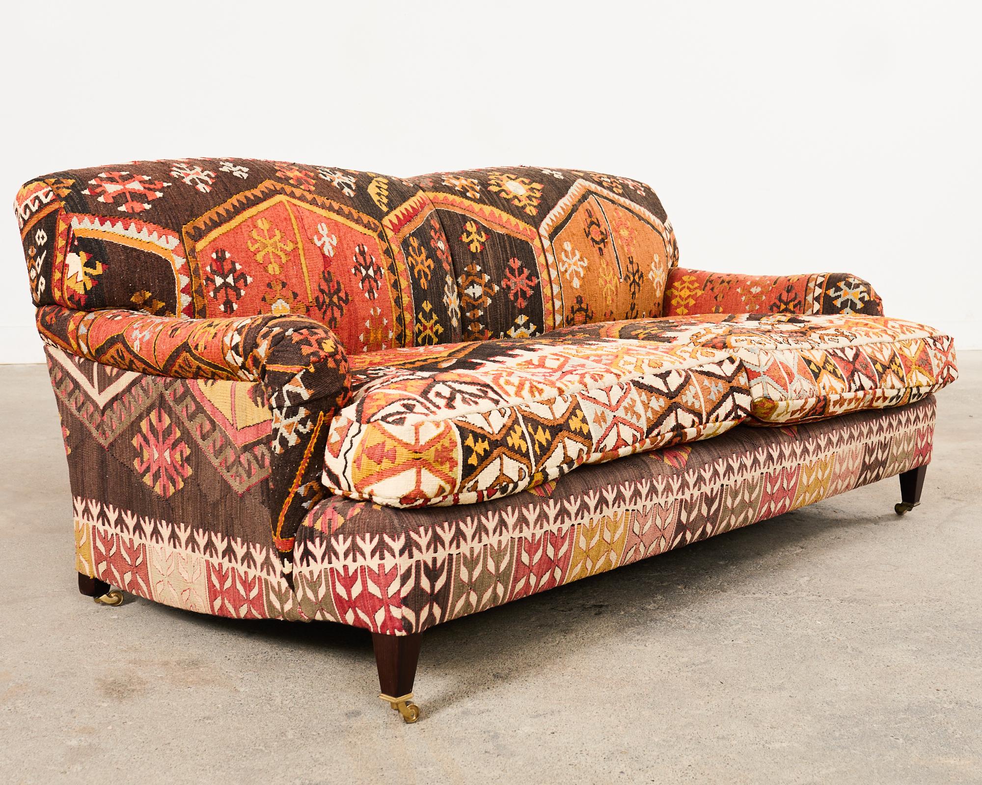Tribal George Smith Howard & Sons Kilim Upholstered Scroll Arm Sofa