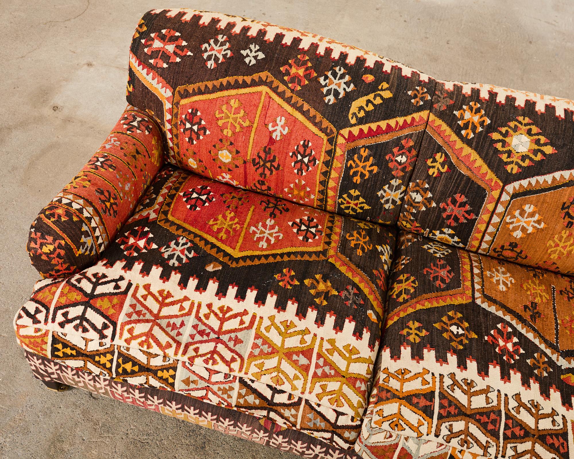 British George Smith Howard & Sons Kilim Upholstered Scroll Arm Sofa