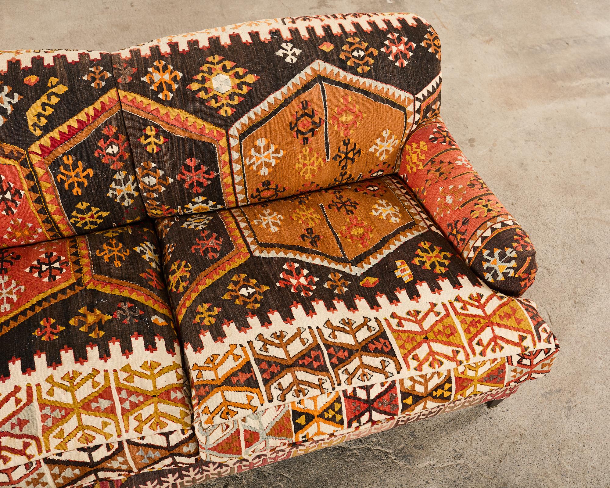 Hand-Crafted George Smith Howard & Sons Kilim Upholstered Scroll Arm Sofa