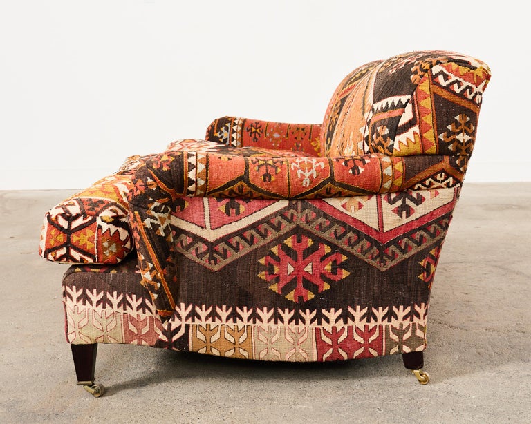 George Smith Howard Sons Kilim Upholstered Scroll Arm Sofa