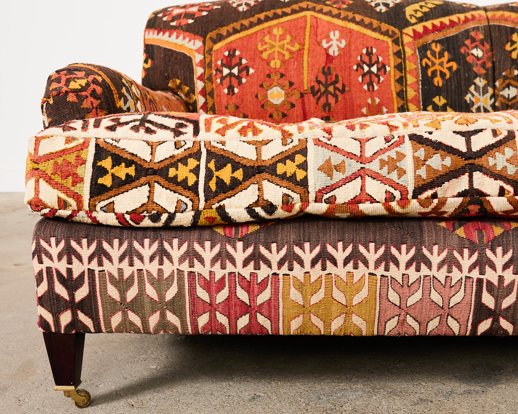 Brass George Smith Howard & Sons Kilim Upholstered Scroll Arm Sofa