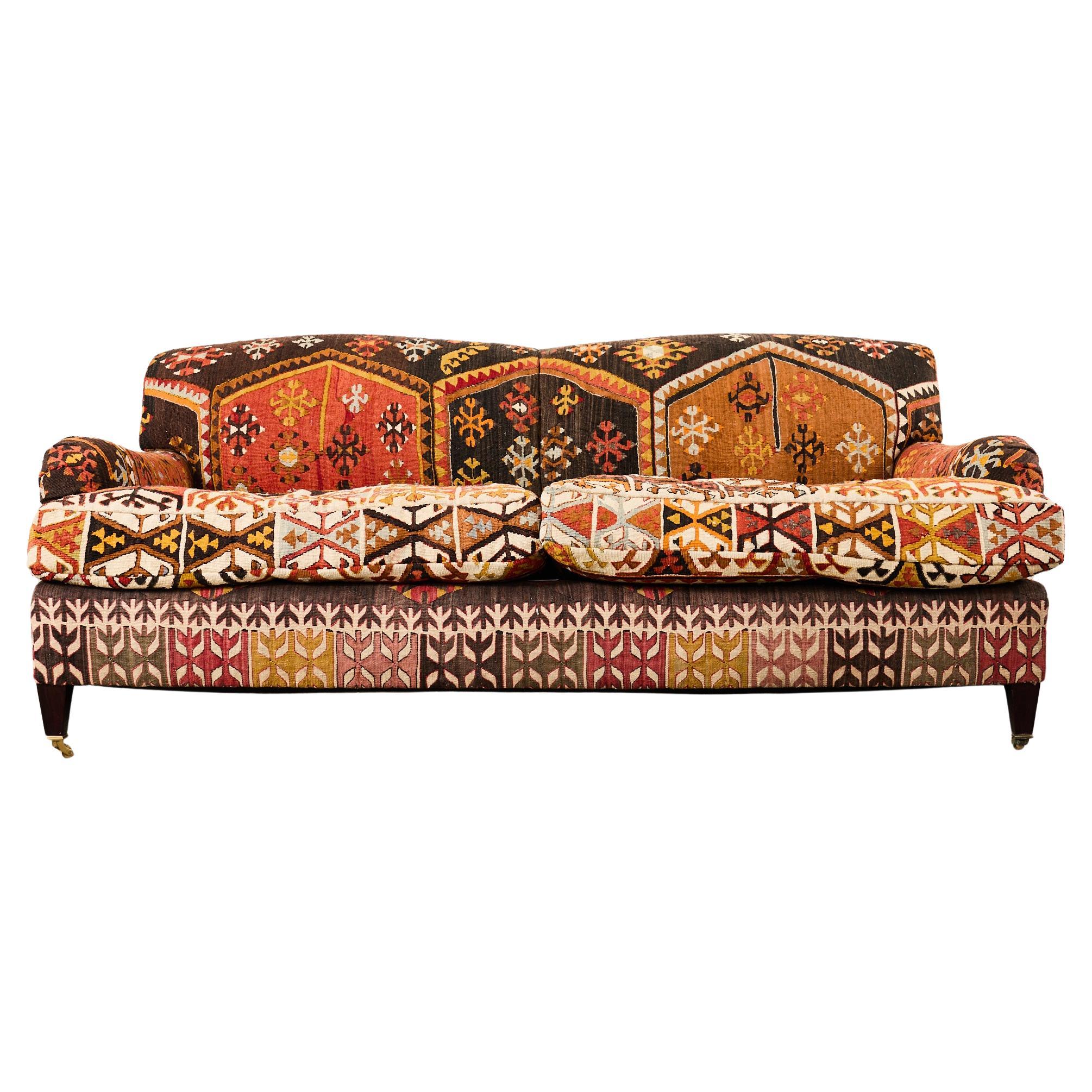George Smith Howard & Sons Kilim Upholstered Scroll Arm Sofa 
