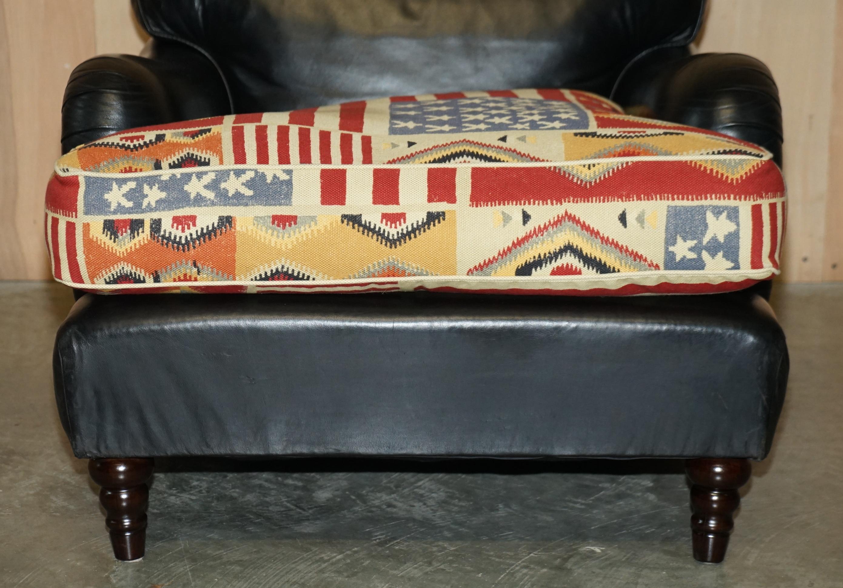 George Smith Howard & Son's Style Kilim & Black Leather American Flag Armchair For Sale 5