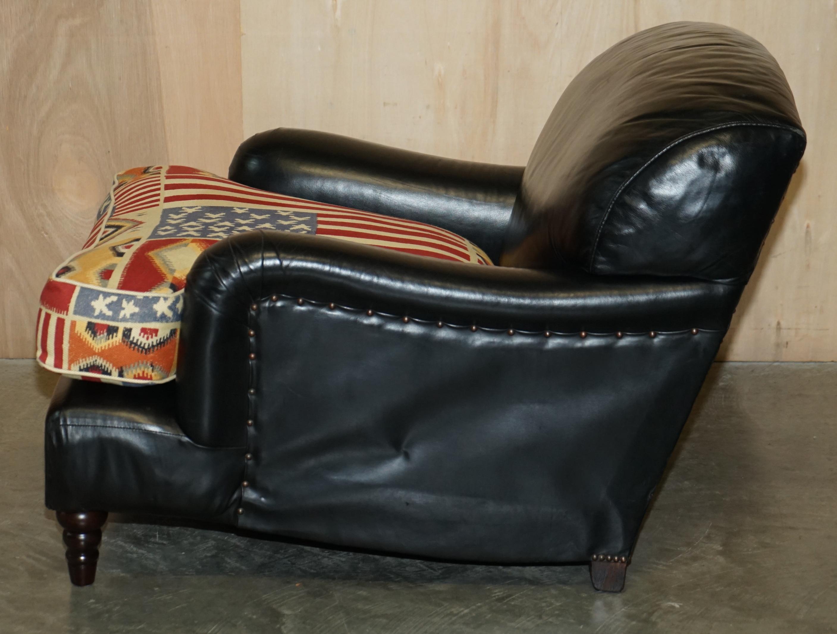 George Smith Howard & Son's Style Kilim & Black Leather American Flag Armchair For Sale 8