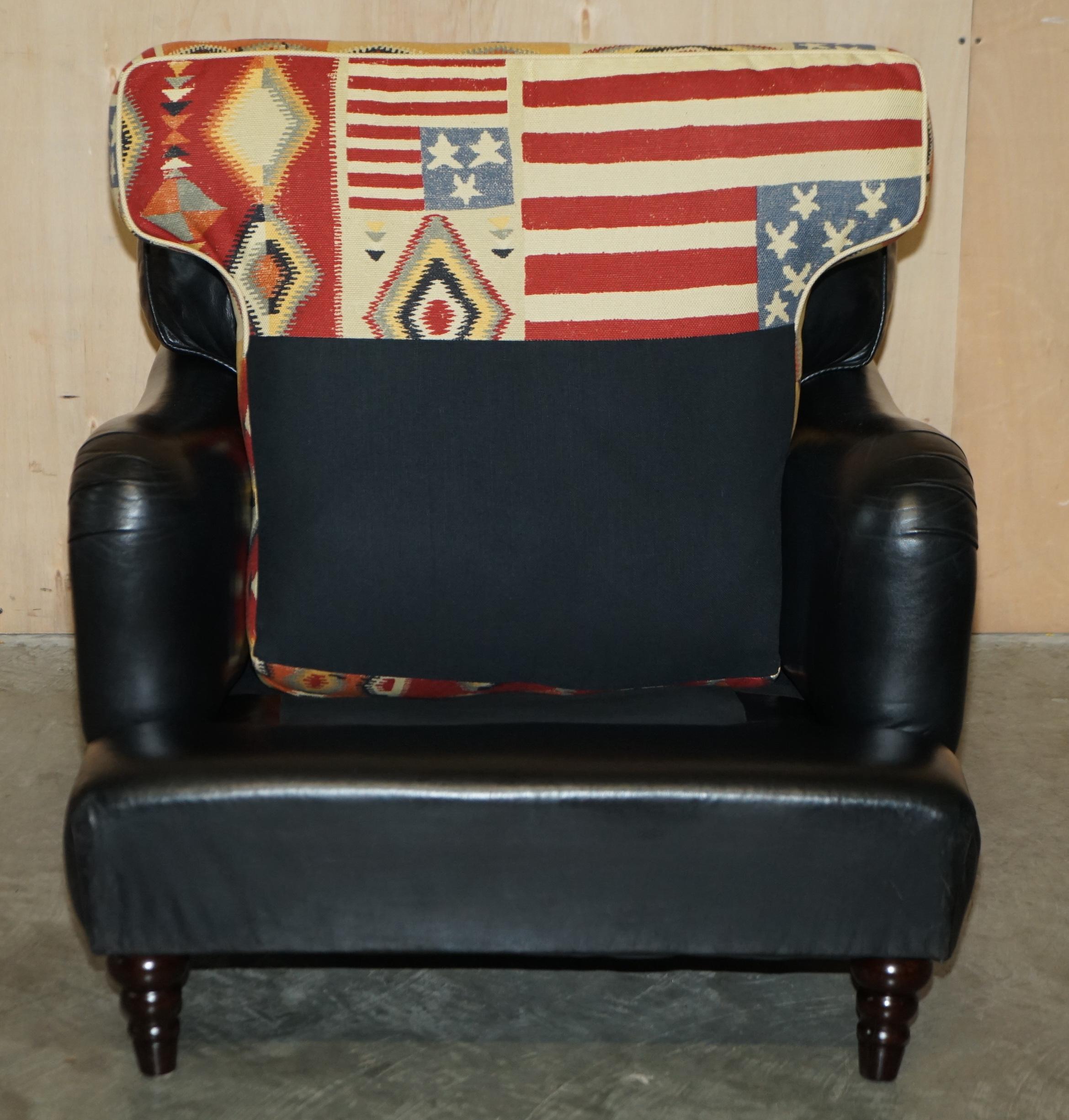 George Smith Howard & Son's Style Kilim & Black Leather American Flag Armchair For Sale 10