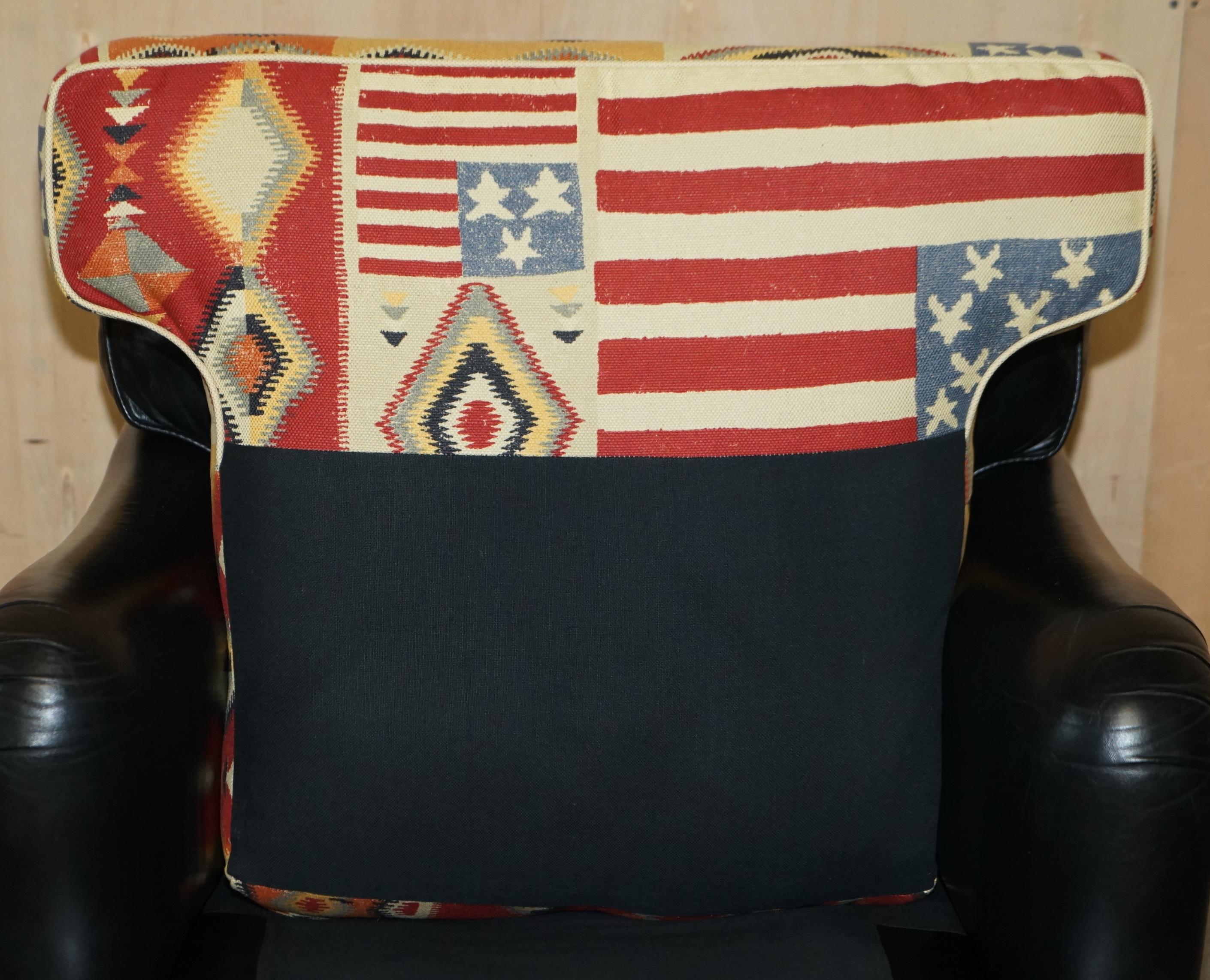 George Smith Howard & Son's Style Kilim & Black Leather American Flag Armchair For Sale 11