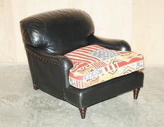 George Smith Howard & Son's Style Kilim & Black Leather American Flag Armchair