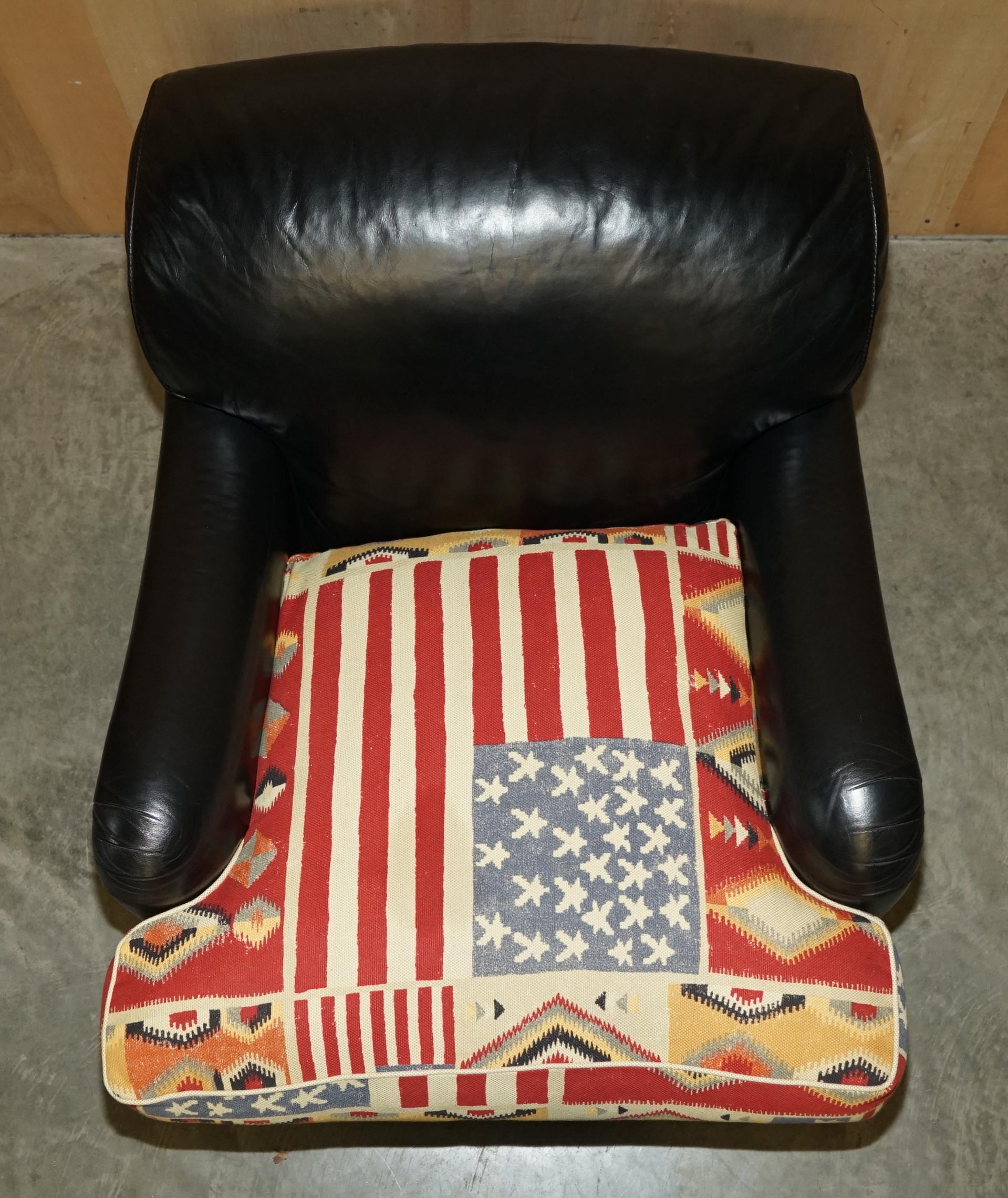 20th Century George Smith Howard & Son's Style Kilim & Black Leather American Flag Armchair For Sale