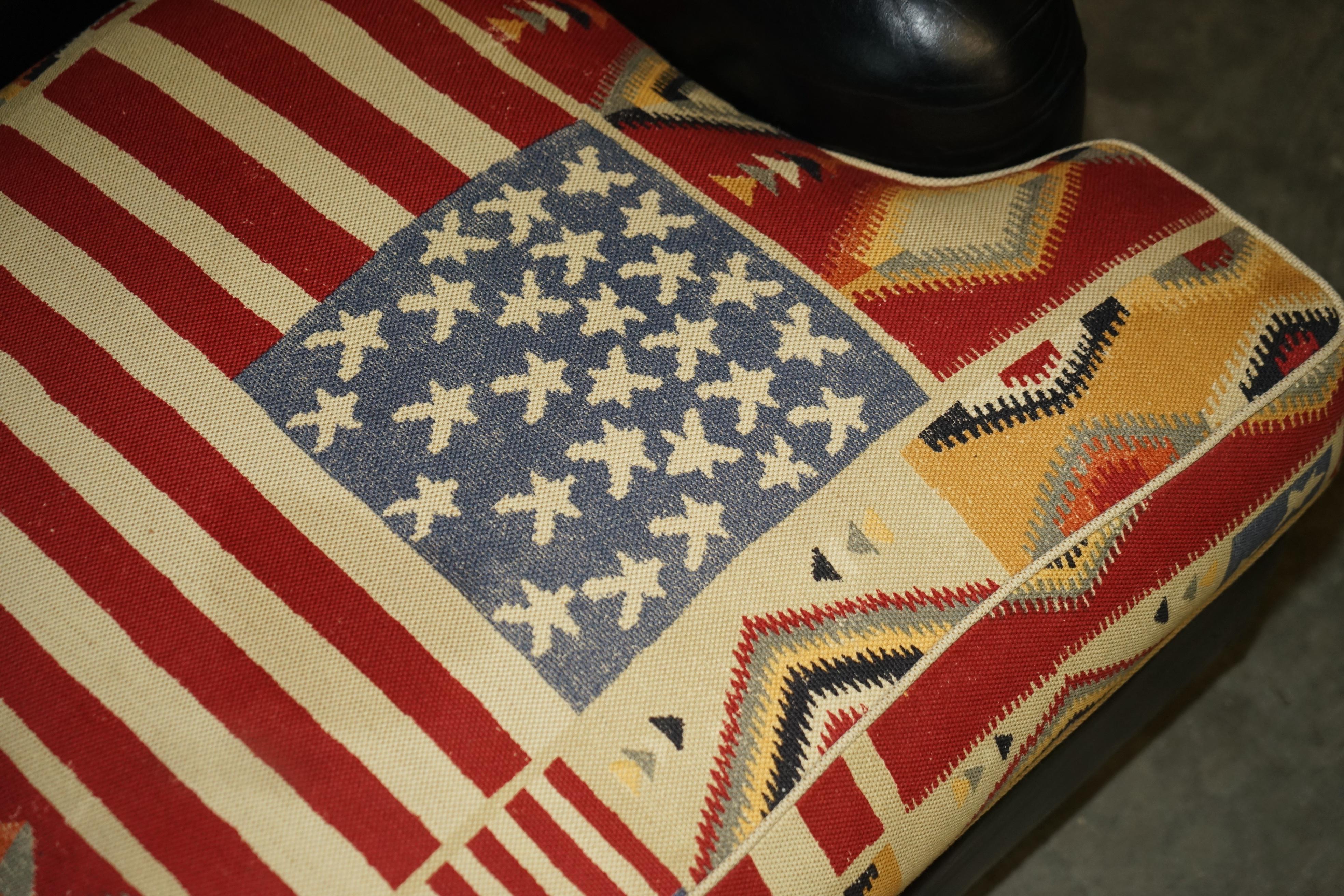George Smith Howard & Son's Style Kilim & Black Leather American Flag Armchair For Sale 2