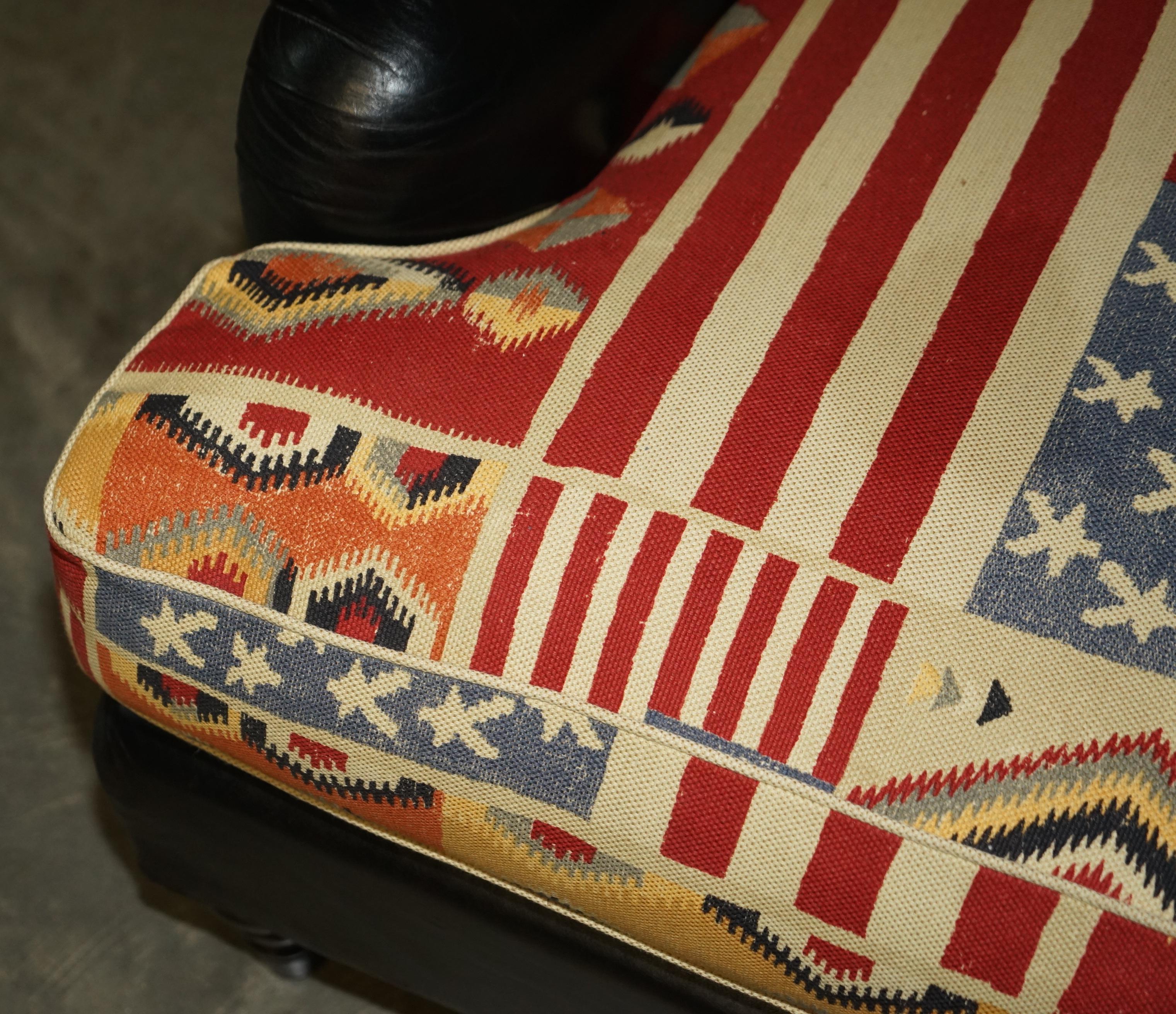 George Smith Howard & Son's Style Kilim & Black Leather American Flag Armchair For Sale 2