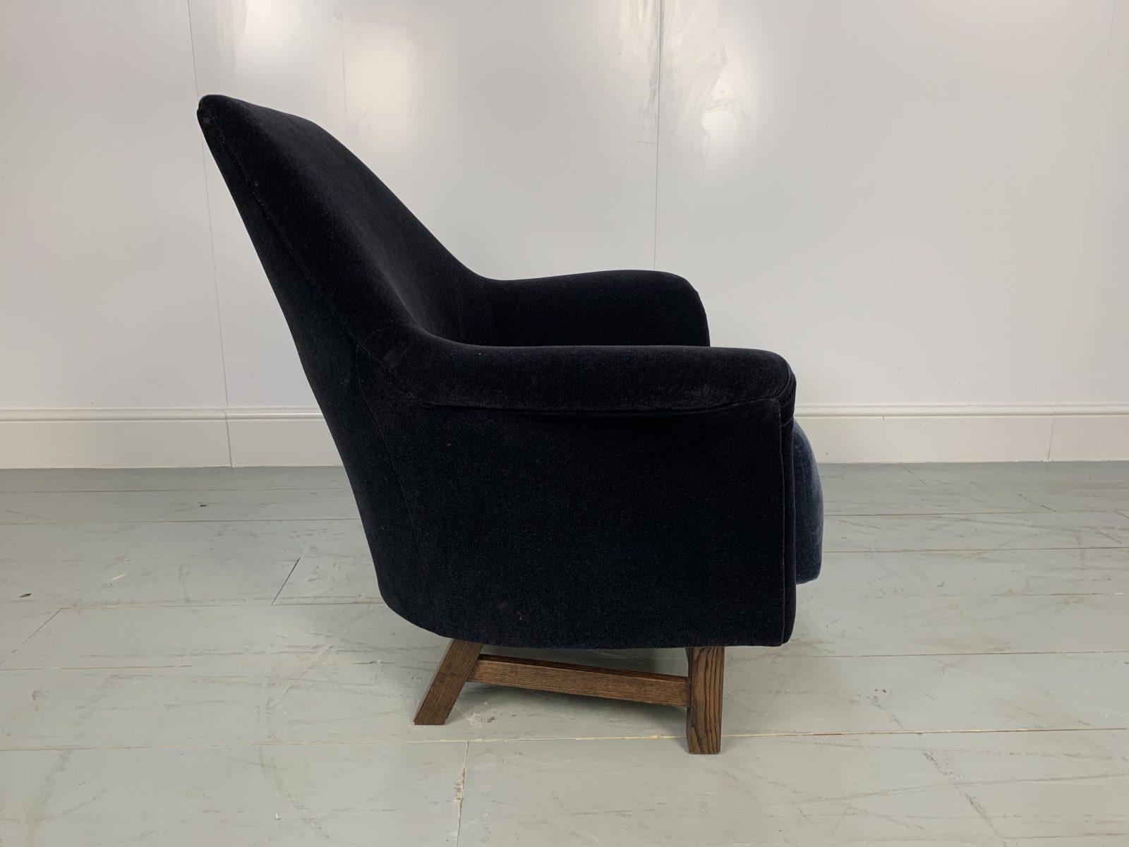 George Smith “Justice”Armchair by Tom Dixon in Black & Baltic Blue Mohair Velvet In Good Condition For Sale In Barrowford, GB