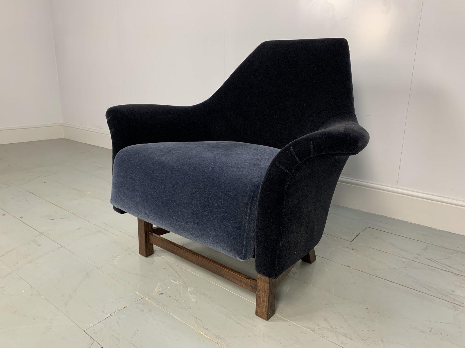 George Smith “Justice”Armchair by Tom Dixon in Black & Baltic Blue Mohair Velvet For Sale 5