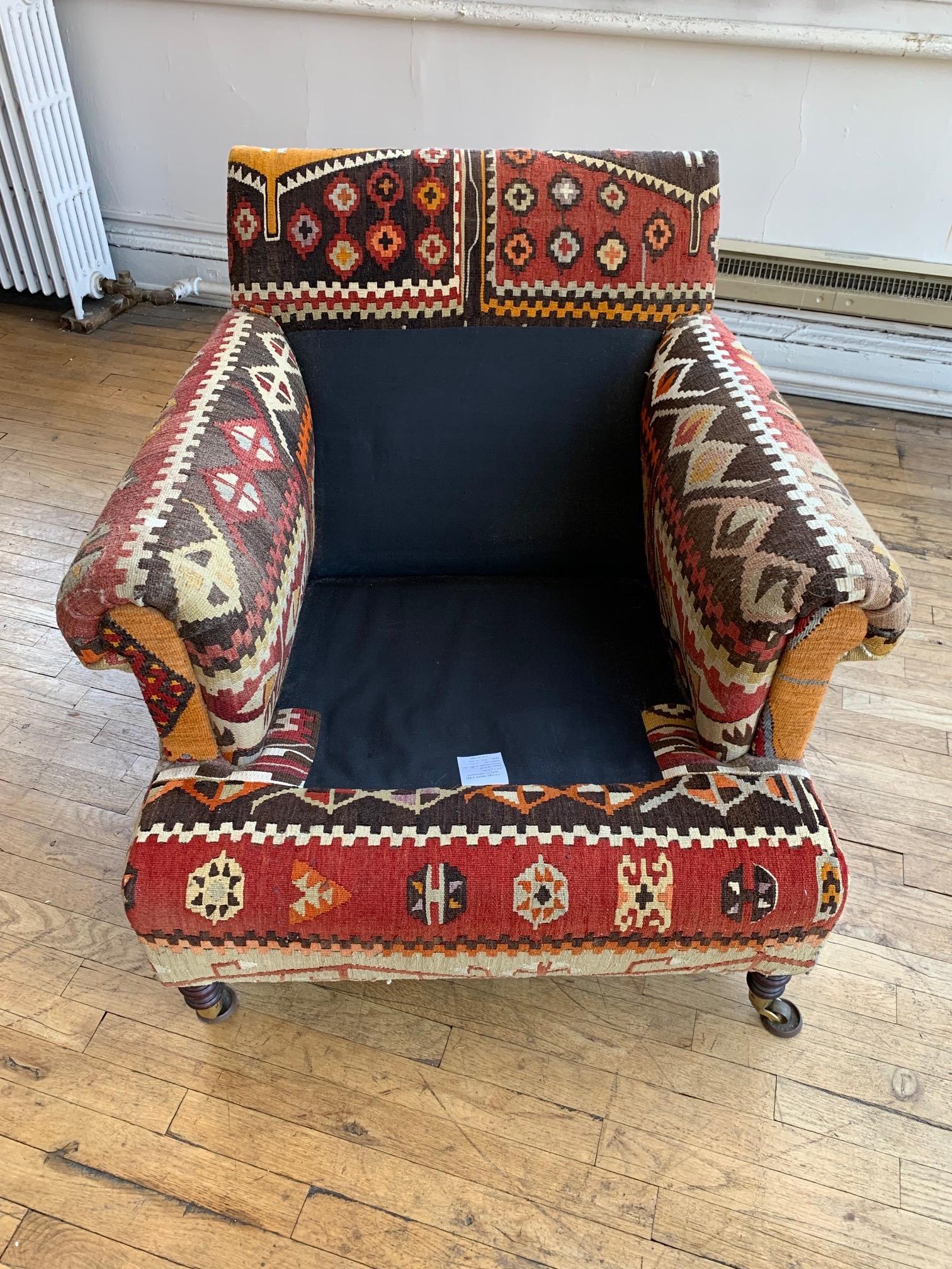 George Smith Kilim Armchair In Fair Condition In Southampton, NY
