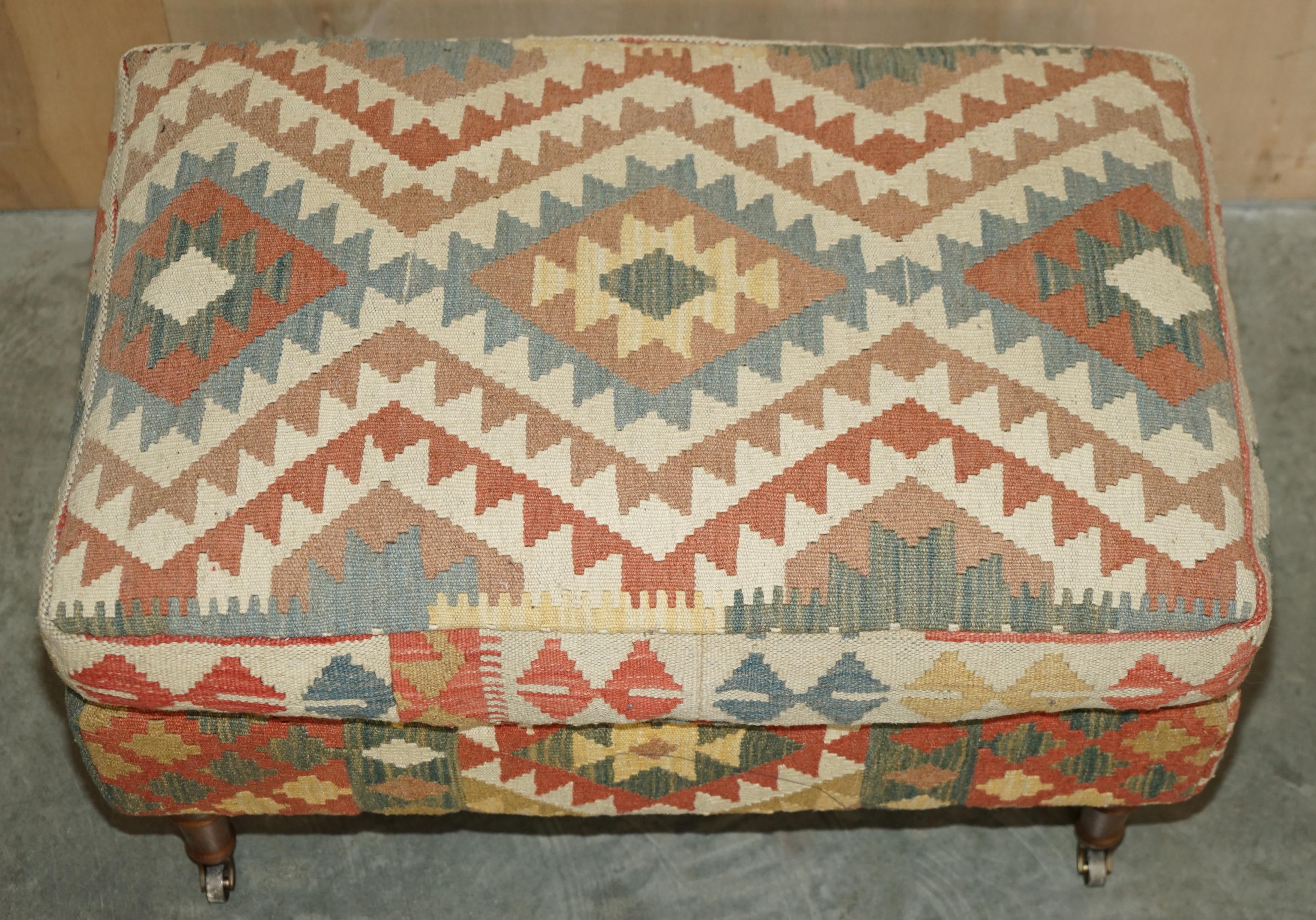 George Smith Kilim & Brown Leather Howard & Son's Armchair & Ottoman / Footstool 14