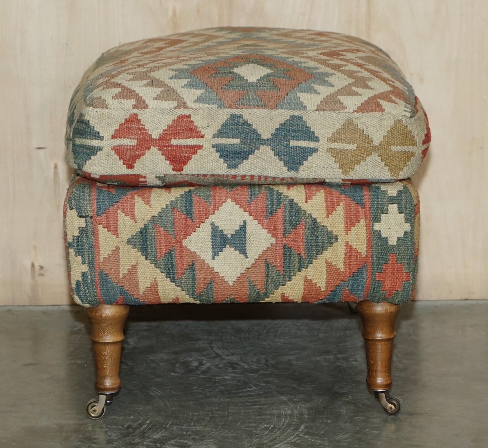 George Smith Kilim & Brown Leather Howard & Son's Armchair & Ottoman / Footstool 15