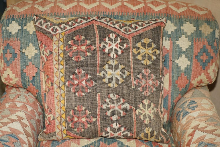 Smith Kilim and Brown Leather Howard and Son's Armchair and