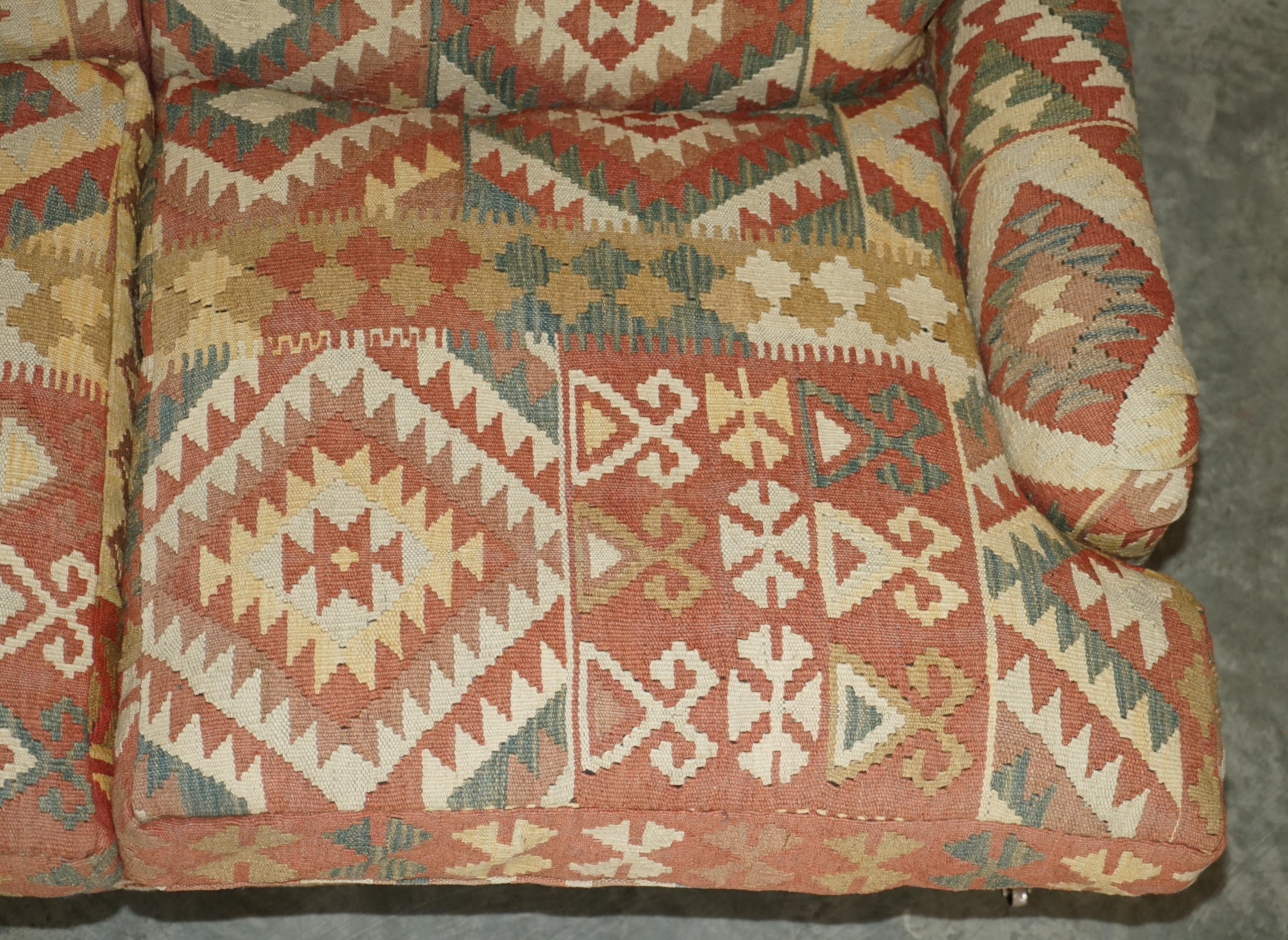 George Smith Kilim & Brown Leather Howard & Son's Two to Three Seat Sofa 5
