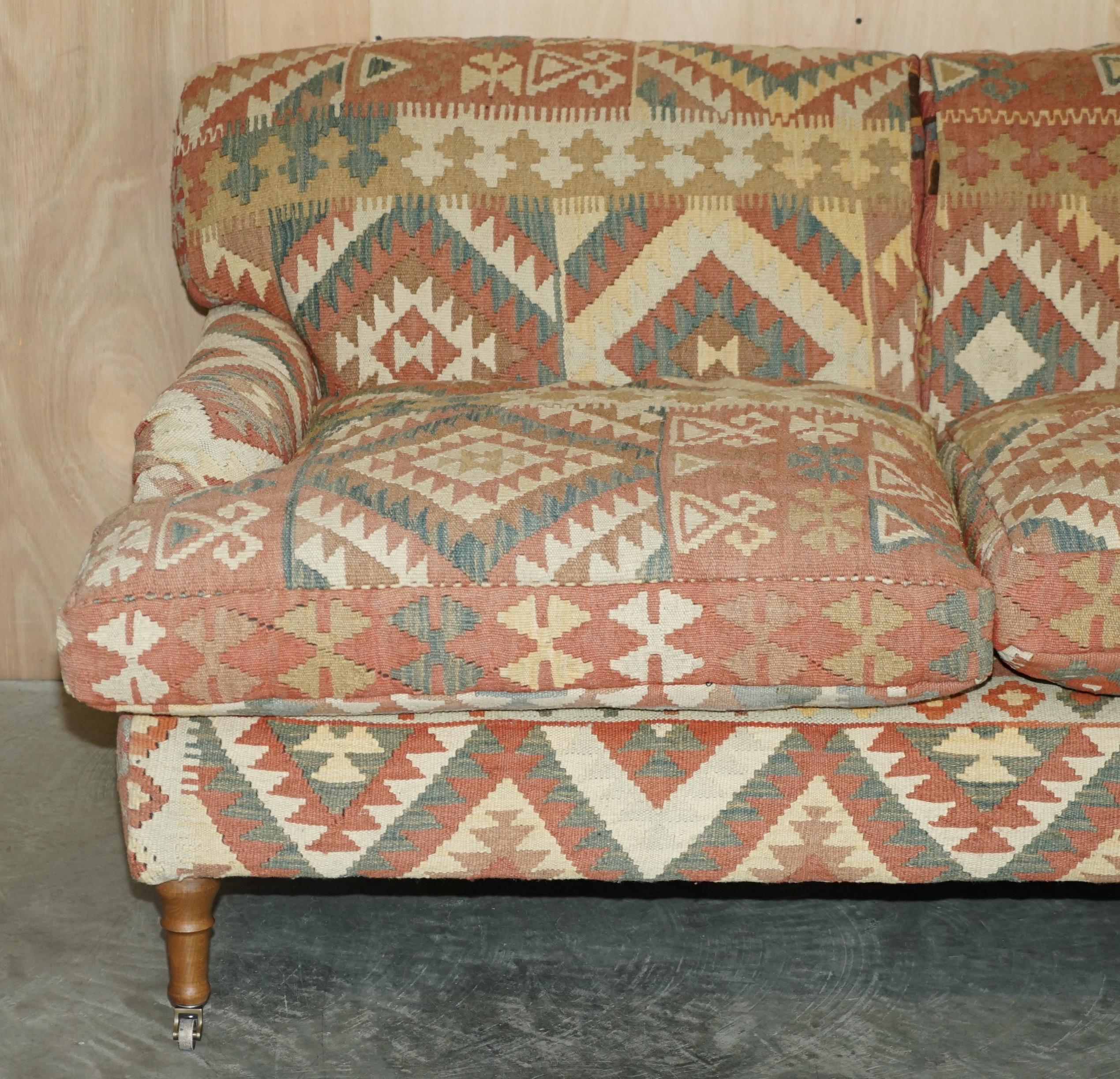 English George Smith Kilim & Brown Leather Howard & Son's Two to Three Seat Sofa